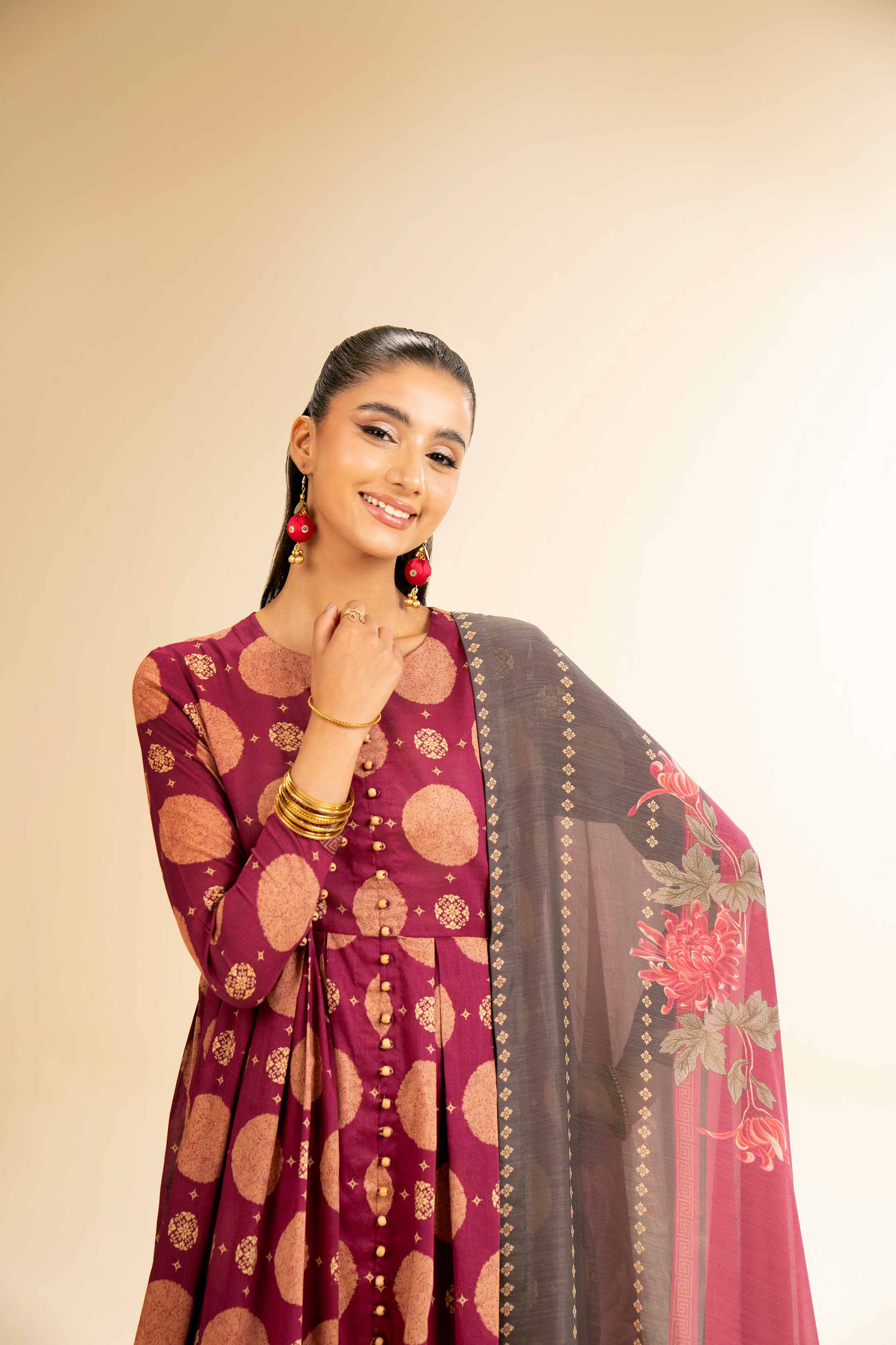3 Piece - Printed Embroidered Suit - 42501315