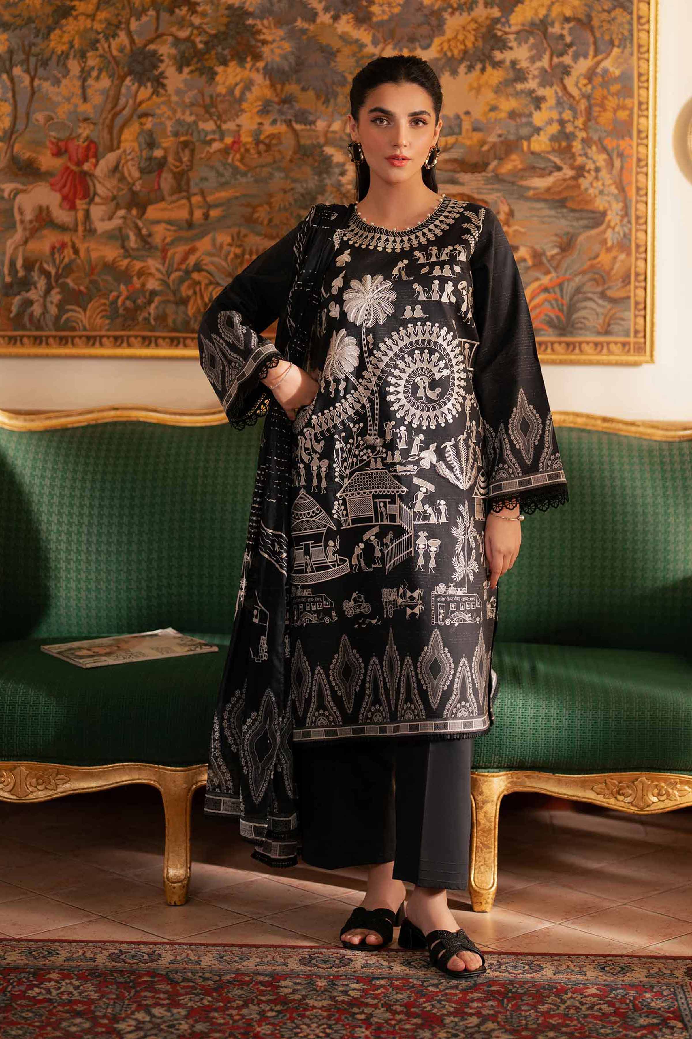 3 Piece - Digital Printed Embroidered Suit - 42501435