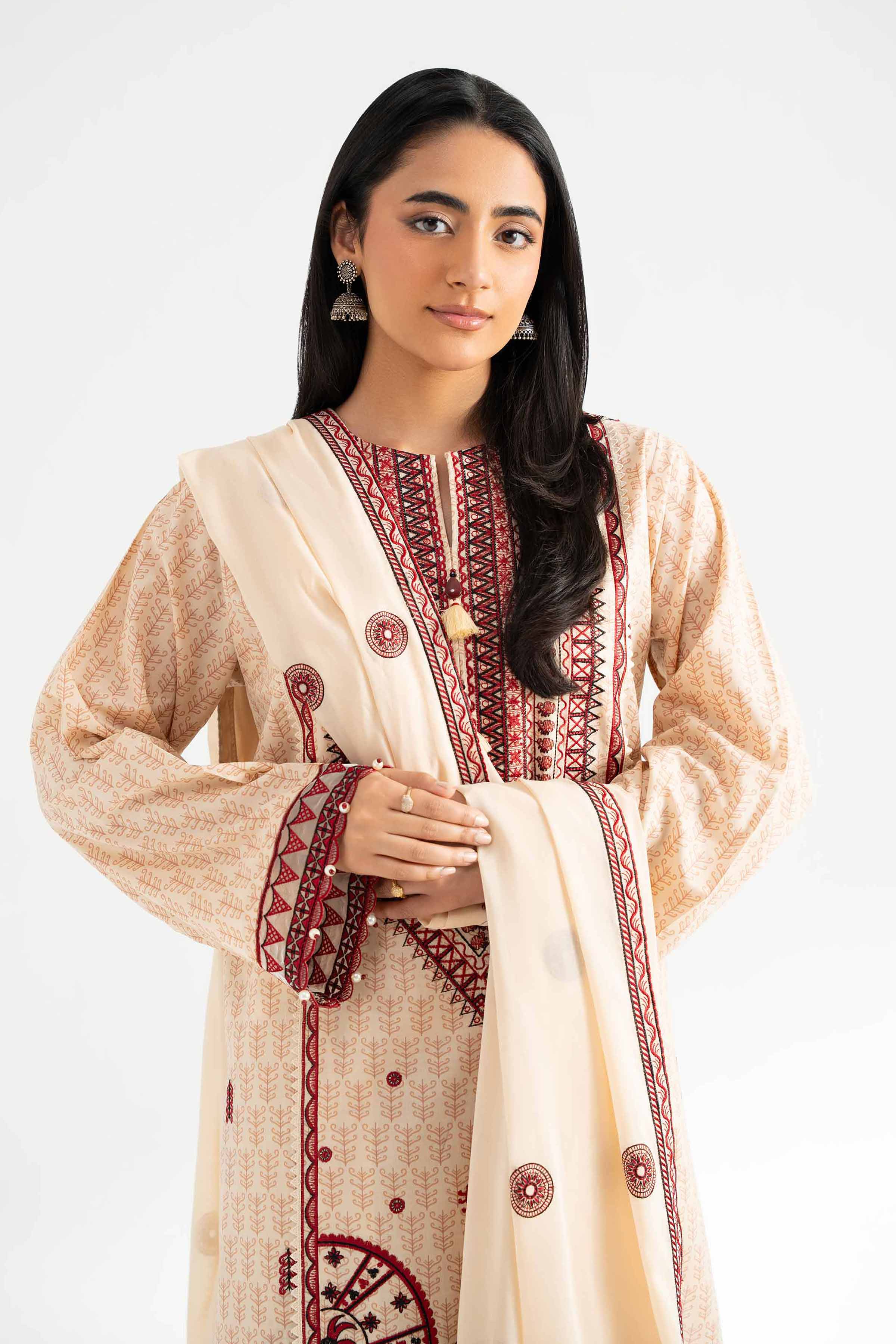 3 Piece - Printed Embroidered Suit - 42501874