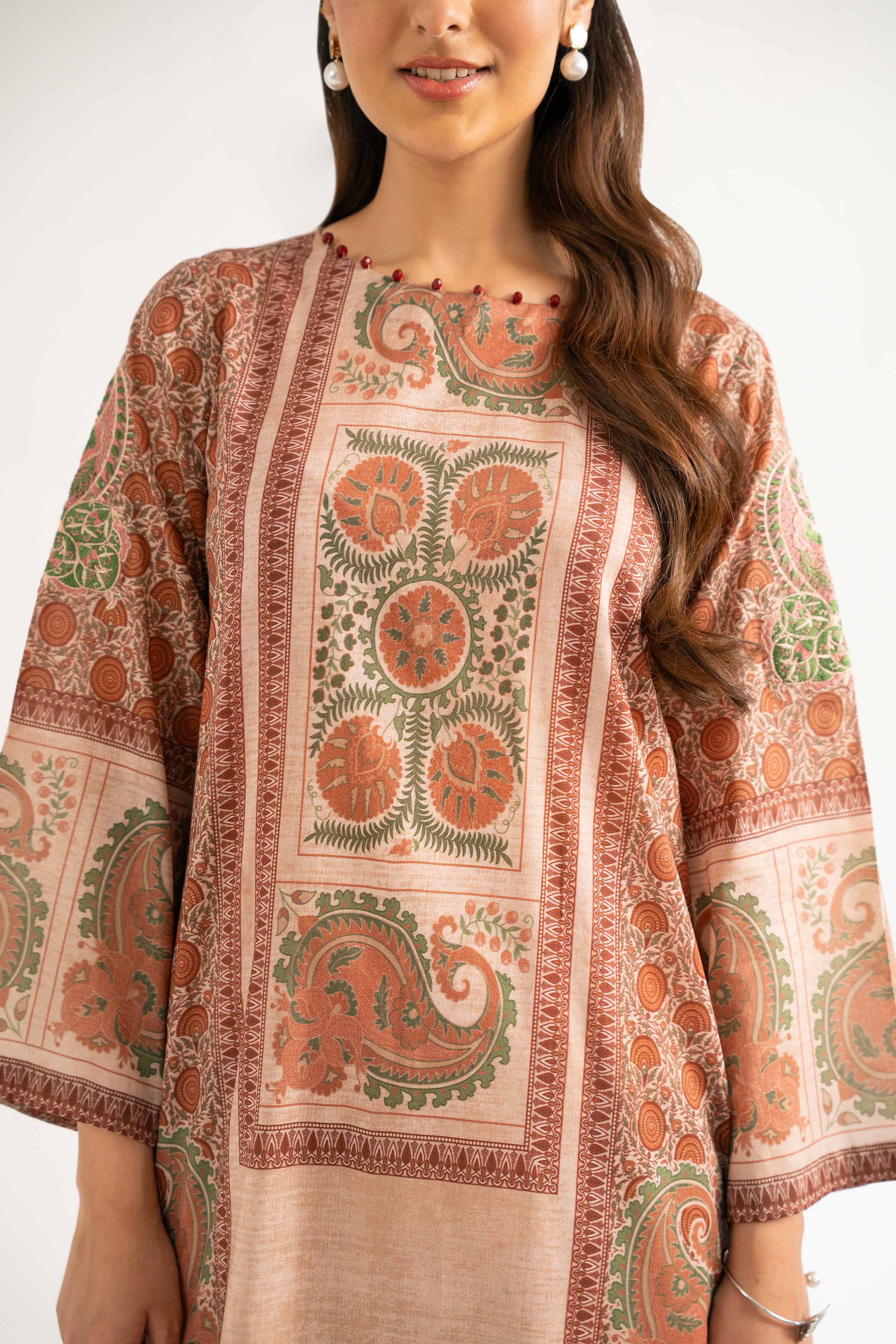 NISHATUAE - Beige Embroidered Lawn 3-piece Unstitched Suit