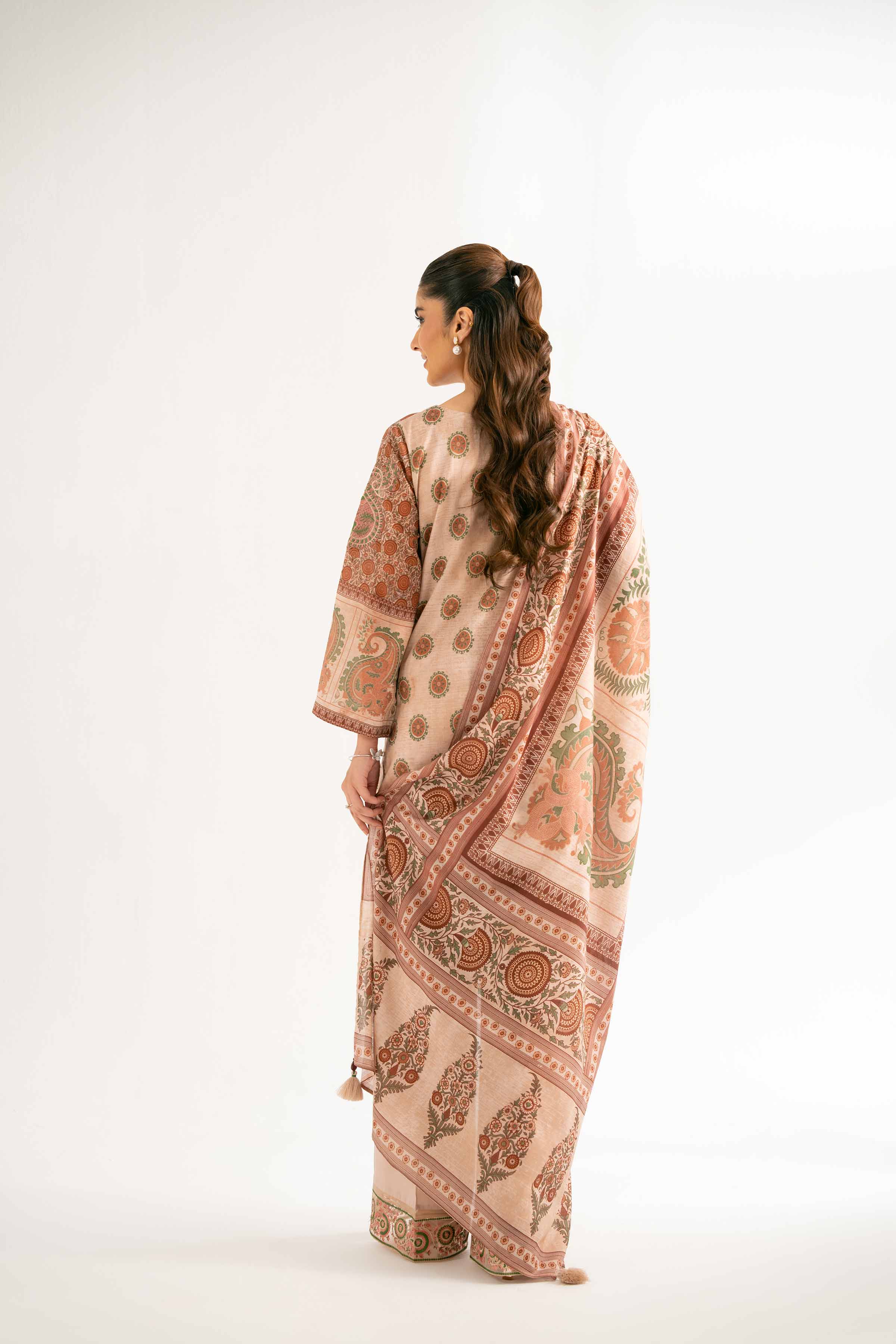 NISHATUAE - Beige Embroidered Lawn 3-piece Unstitched Suit