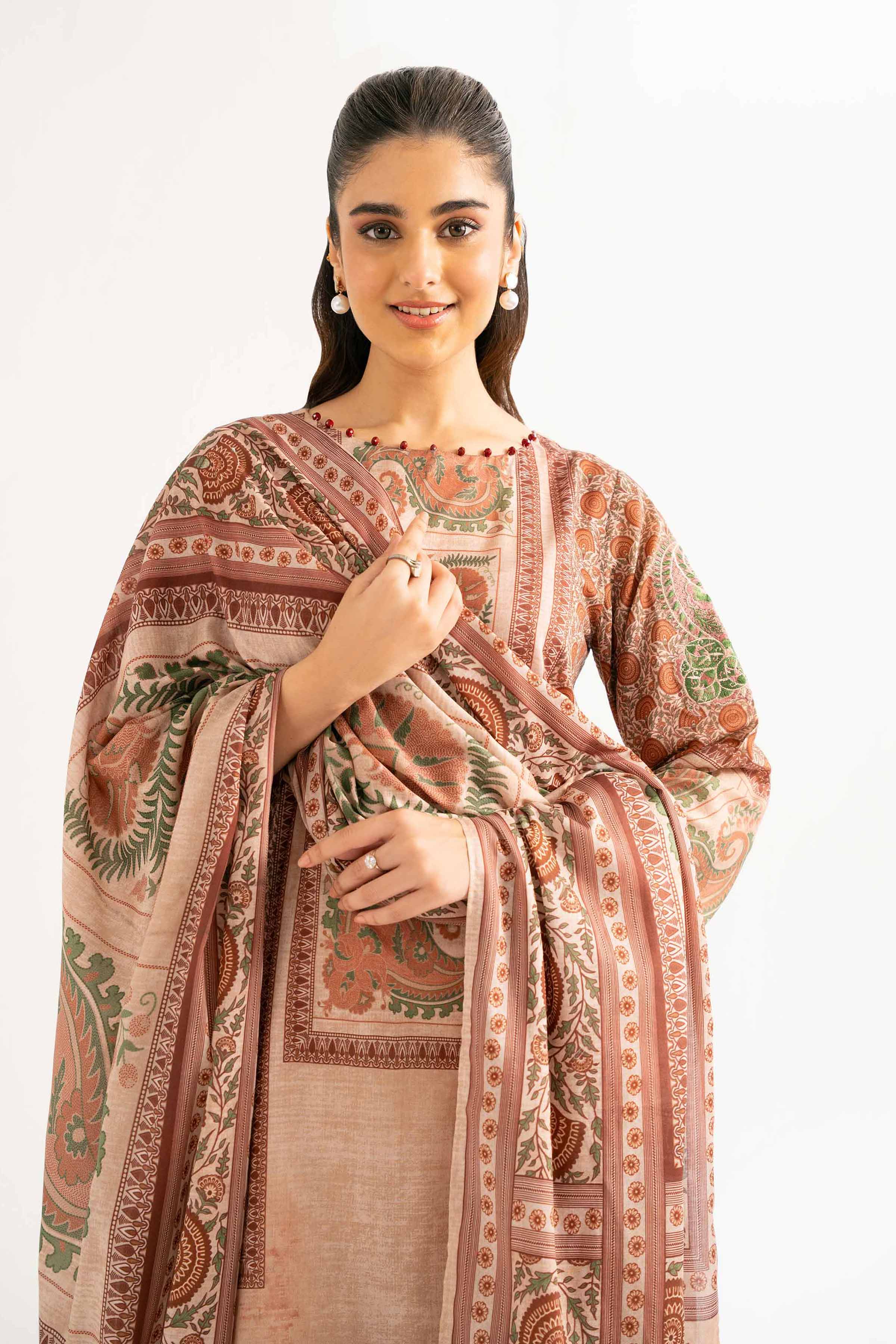 NISHATUAE - Beige Embroidered Lawn 3-piece Unstitched Suit