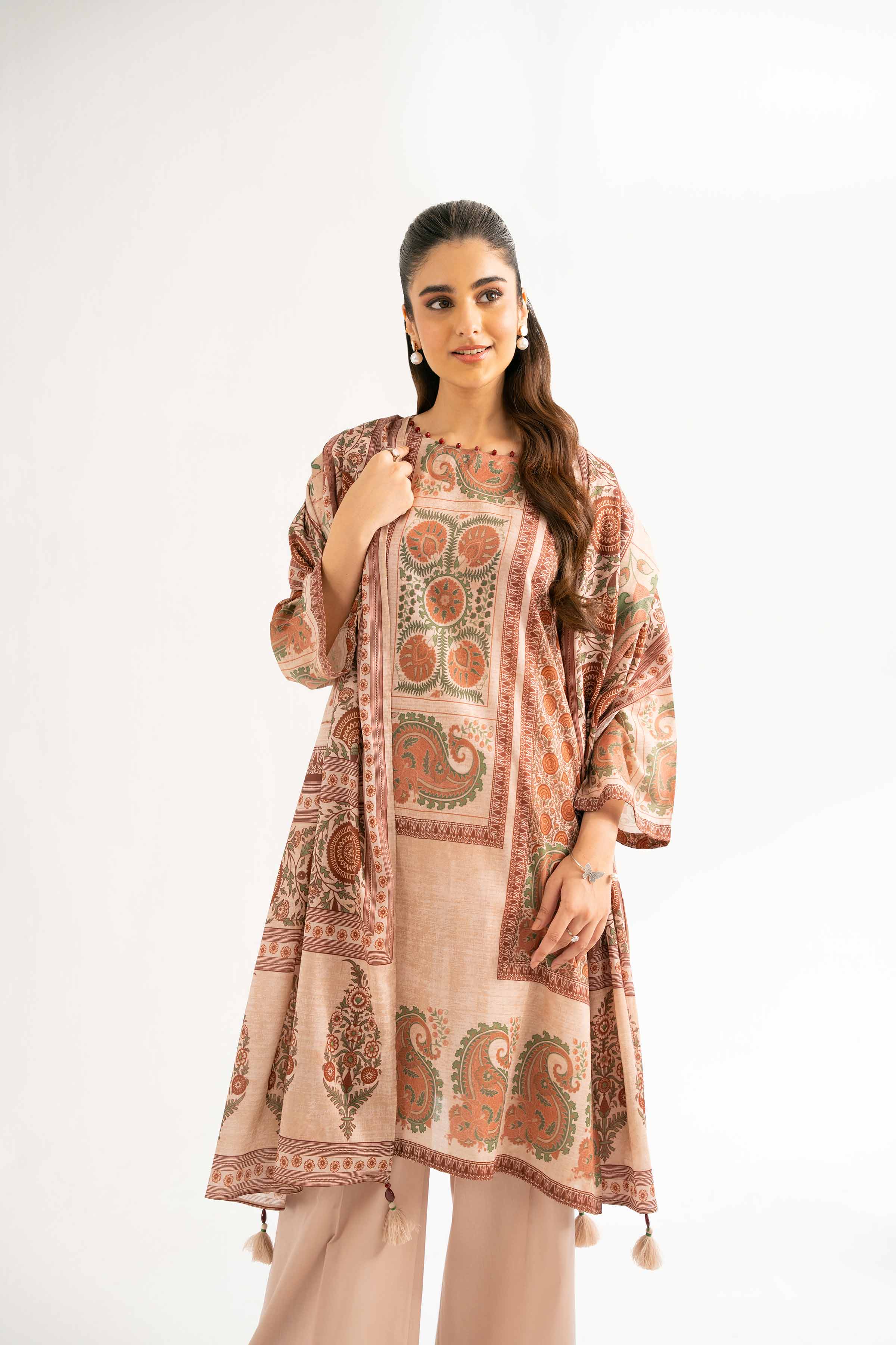 NISHATUAE - Beige Embroidered Lawn 3-piece Unstitched Suit