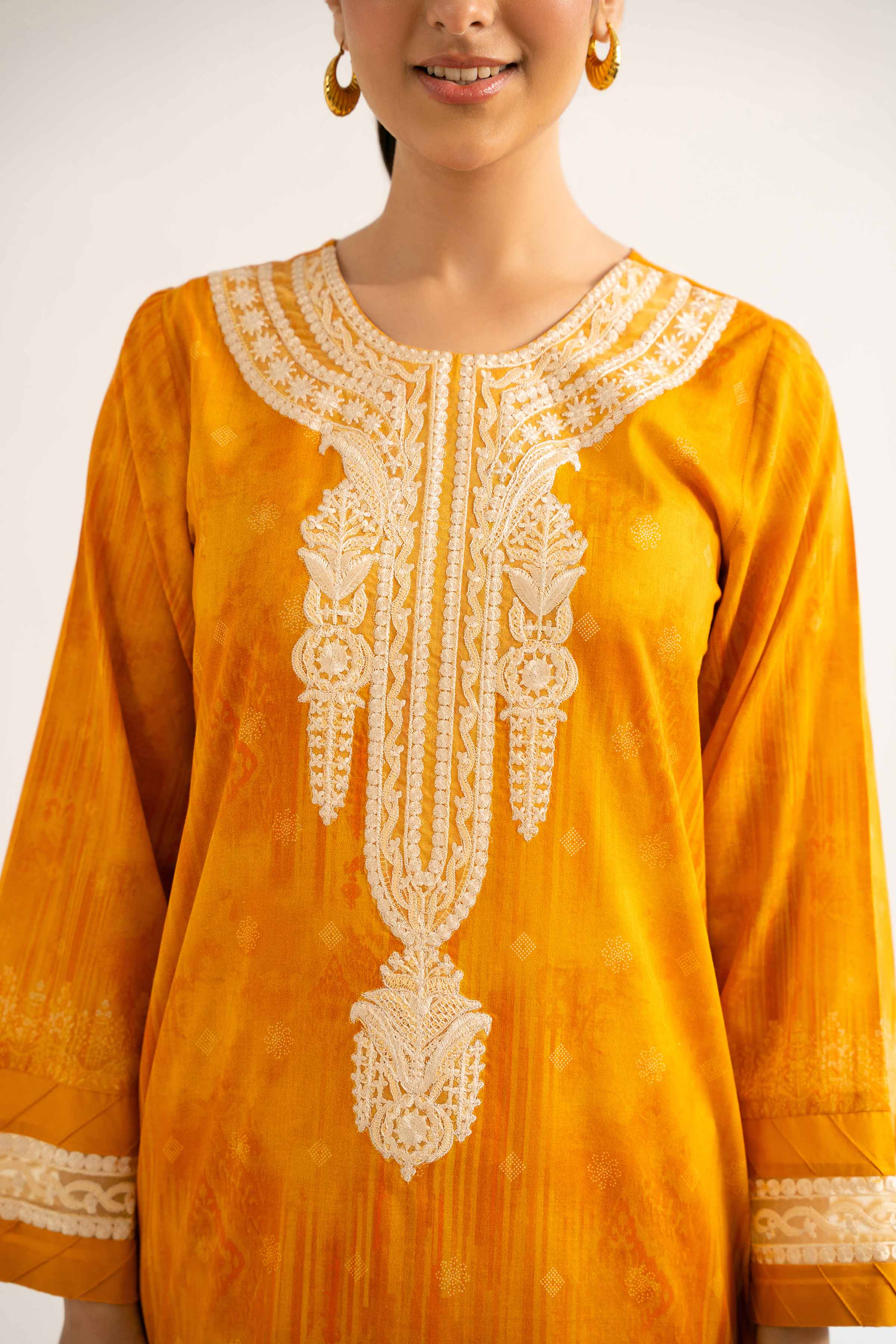 NISHATUAE - Orange Embroidered Lawn 3-piece Unstitched Suit