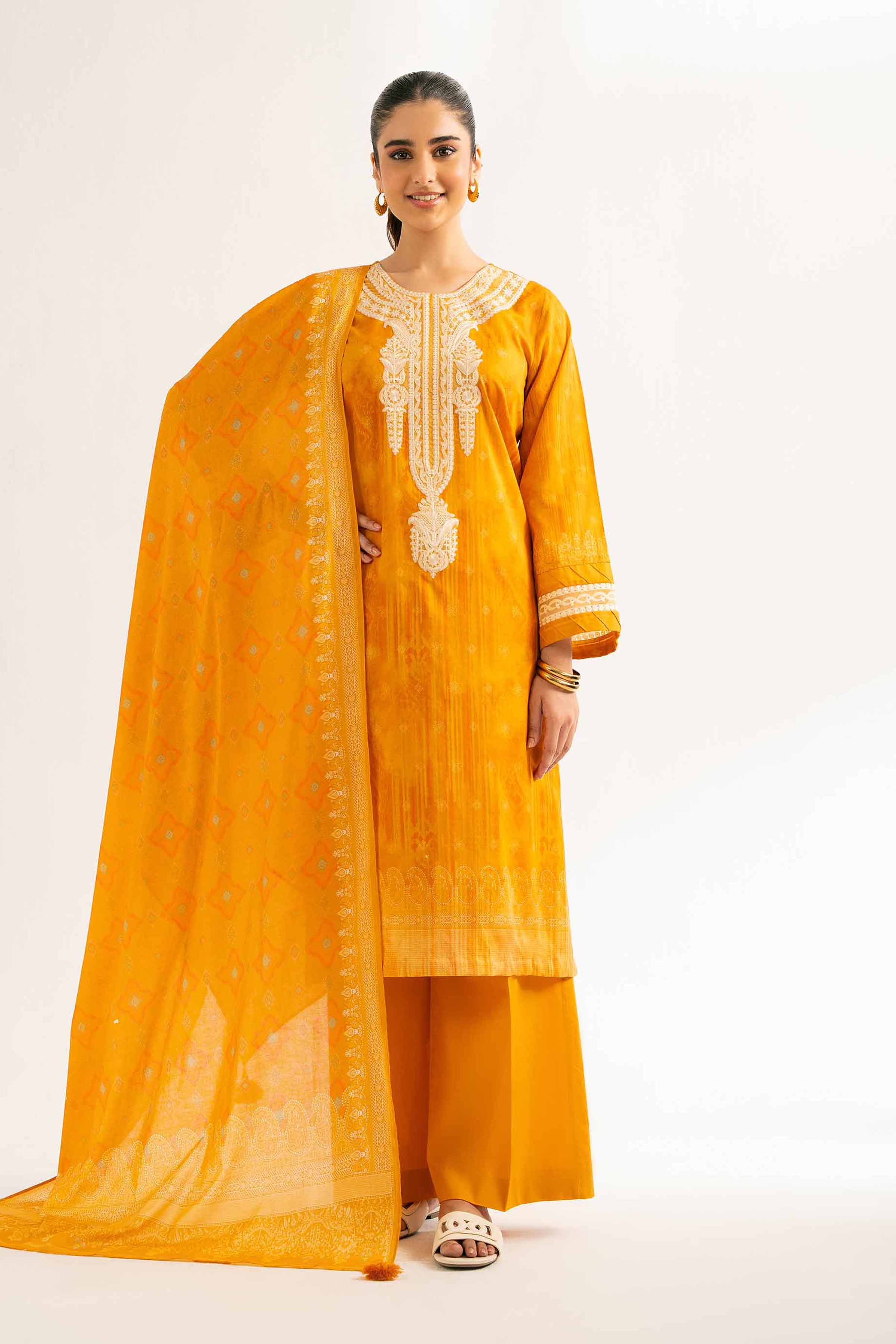 NISHATUAE - Orange Embroidered Lawn 3-piece Unstitched Suit