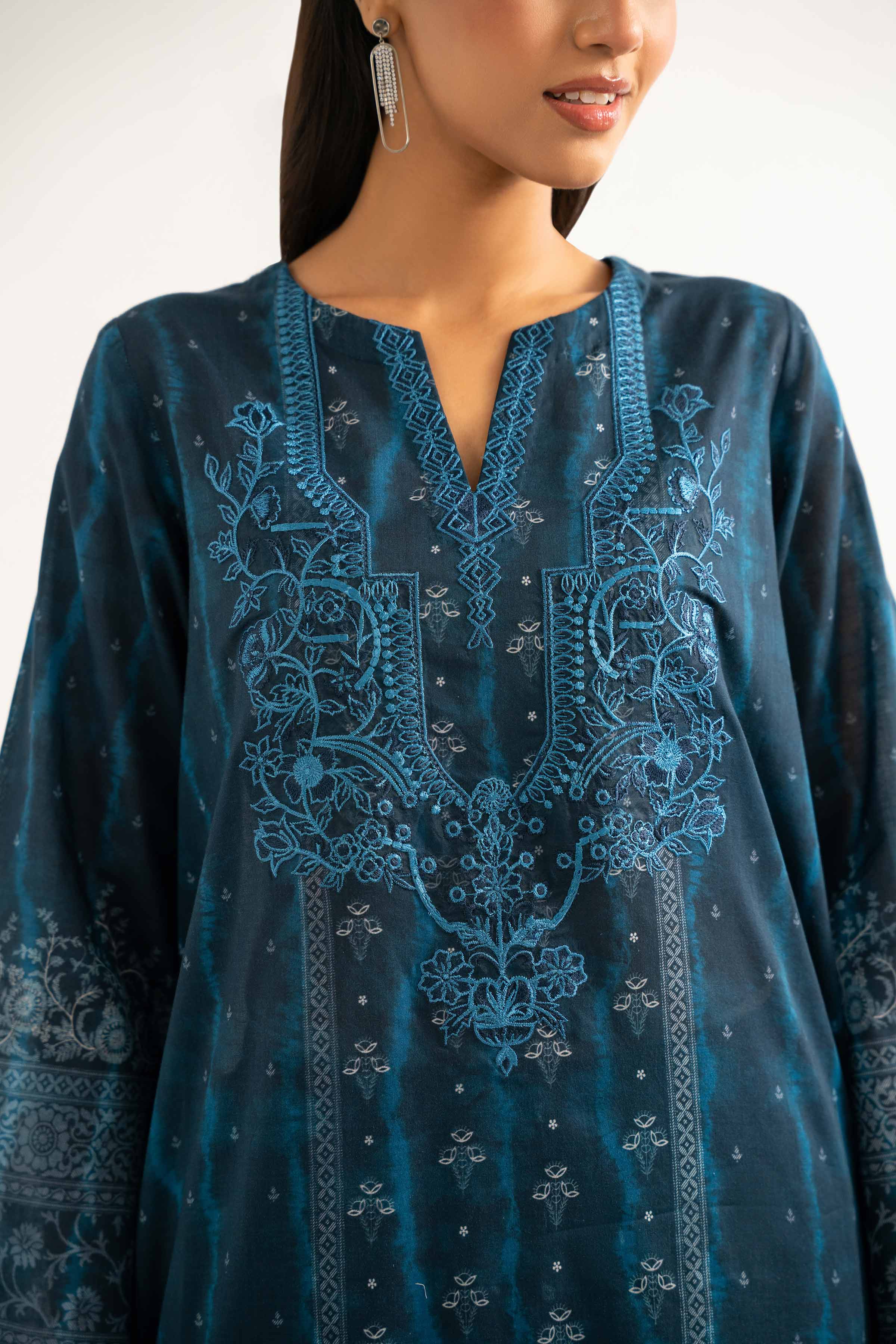 NISHATUAE - Blue Embroidered Lawn 3-piece Unstitched Suit