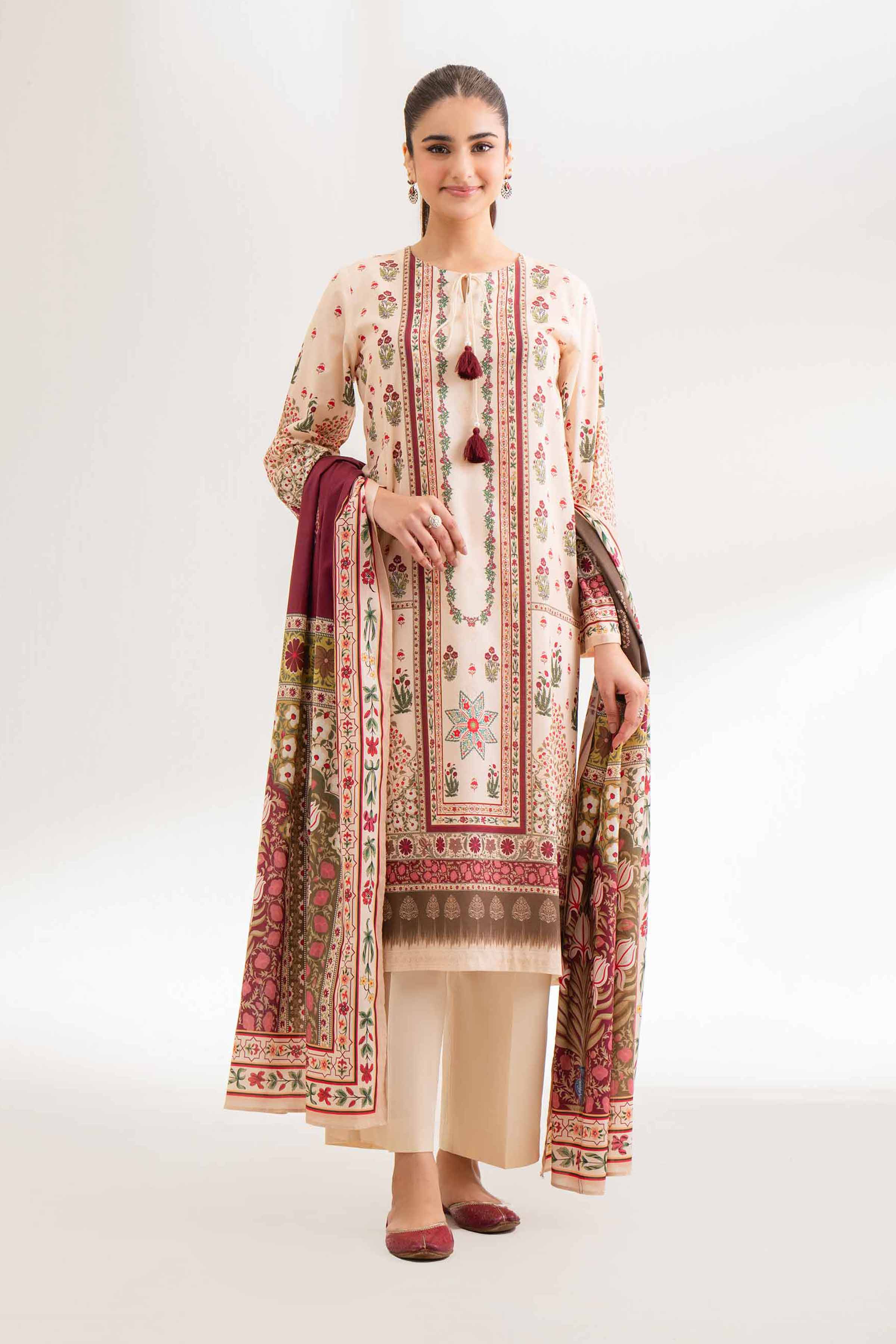 NISHATUAE - Off White Printed Lawn 3-piece Unstitched Suit