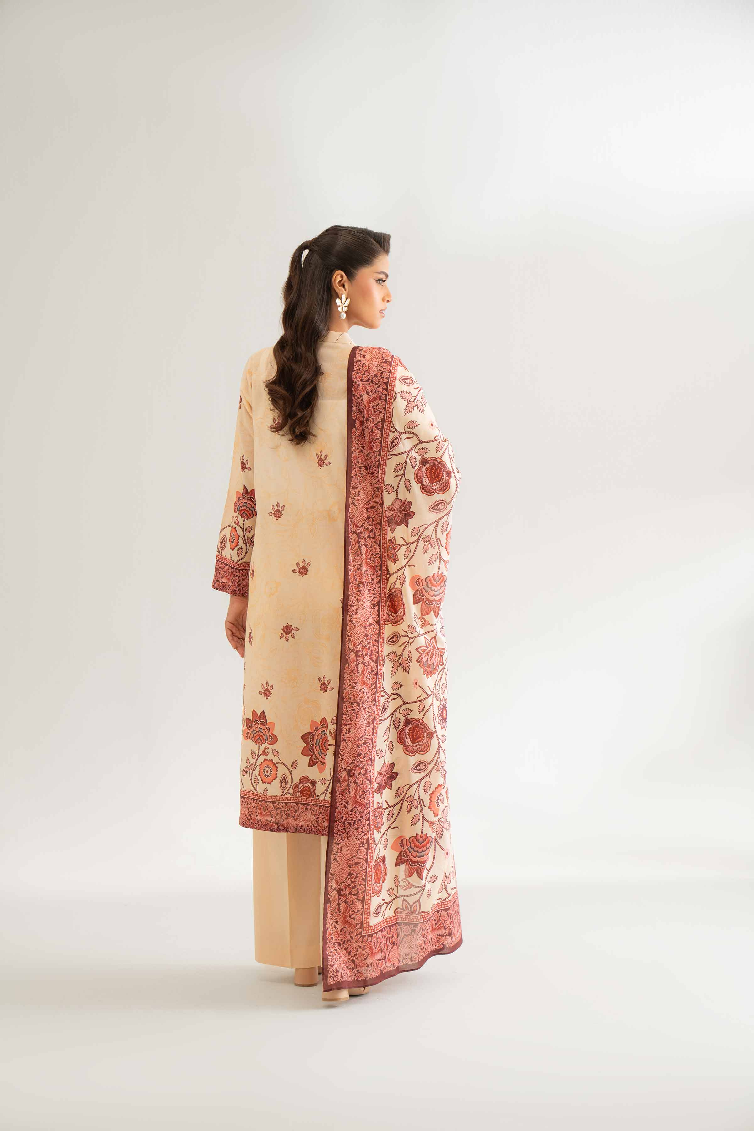 NISHATUAE - Peach Printed Lawn 3-piece Unstitched Suit