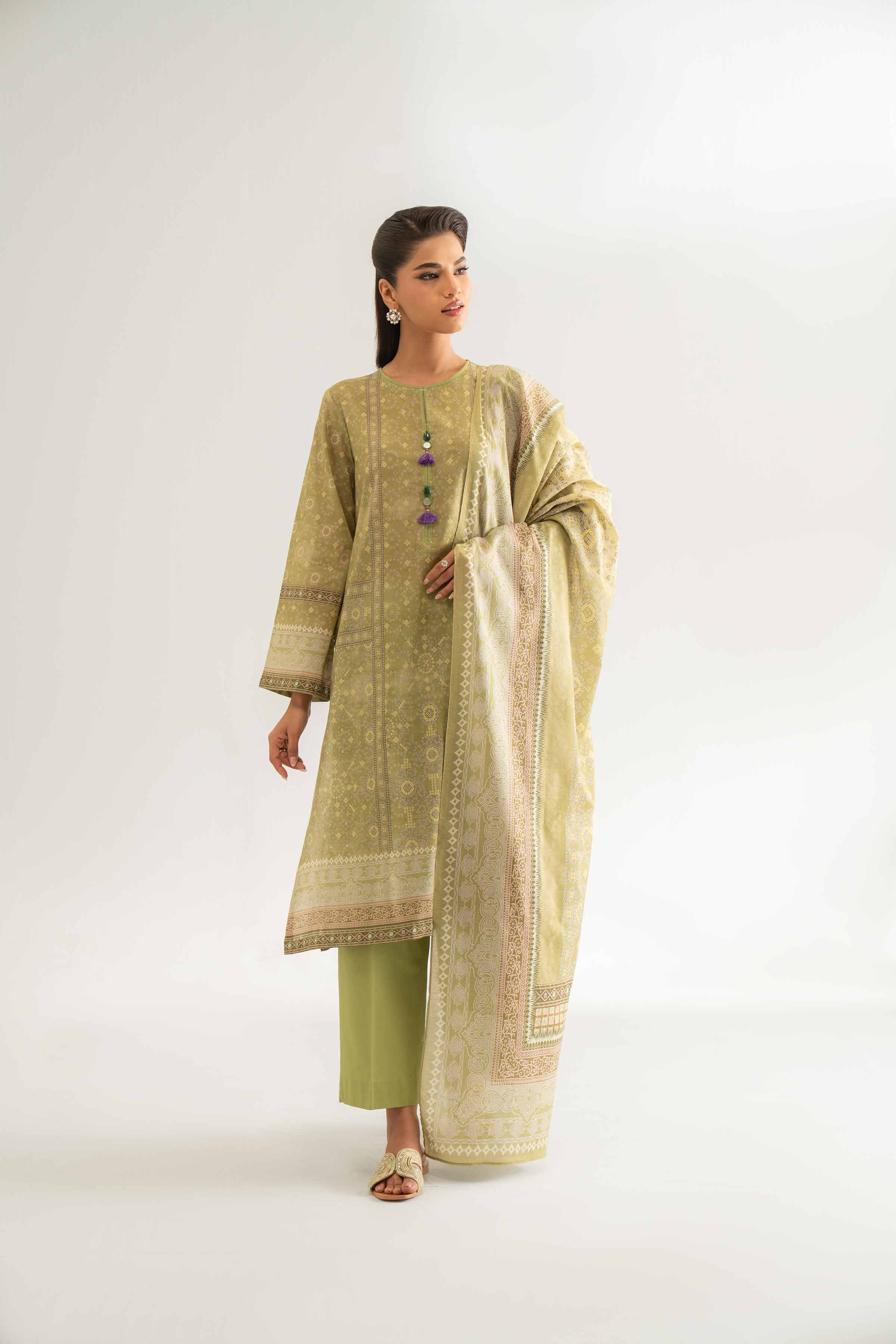 NISHATUAE - Green Printed Lawn 3-piece Unstitched Suit