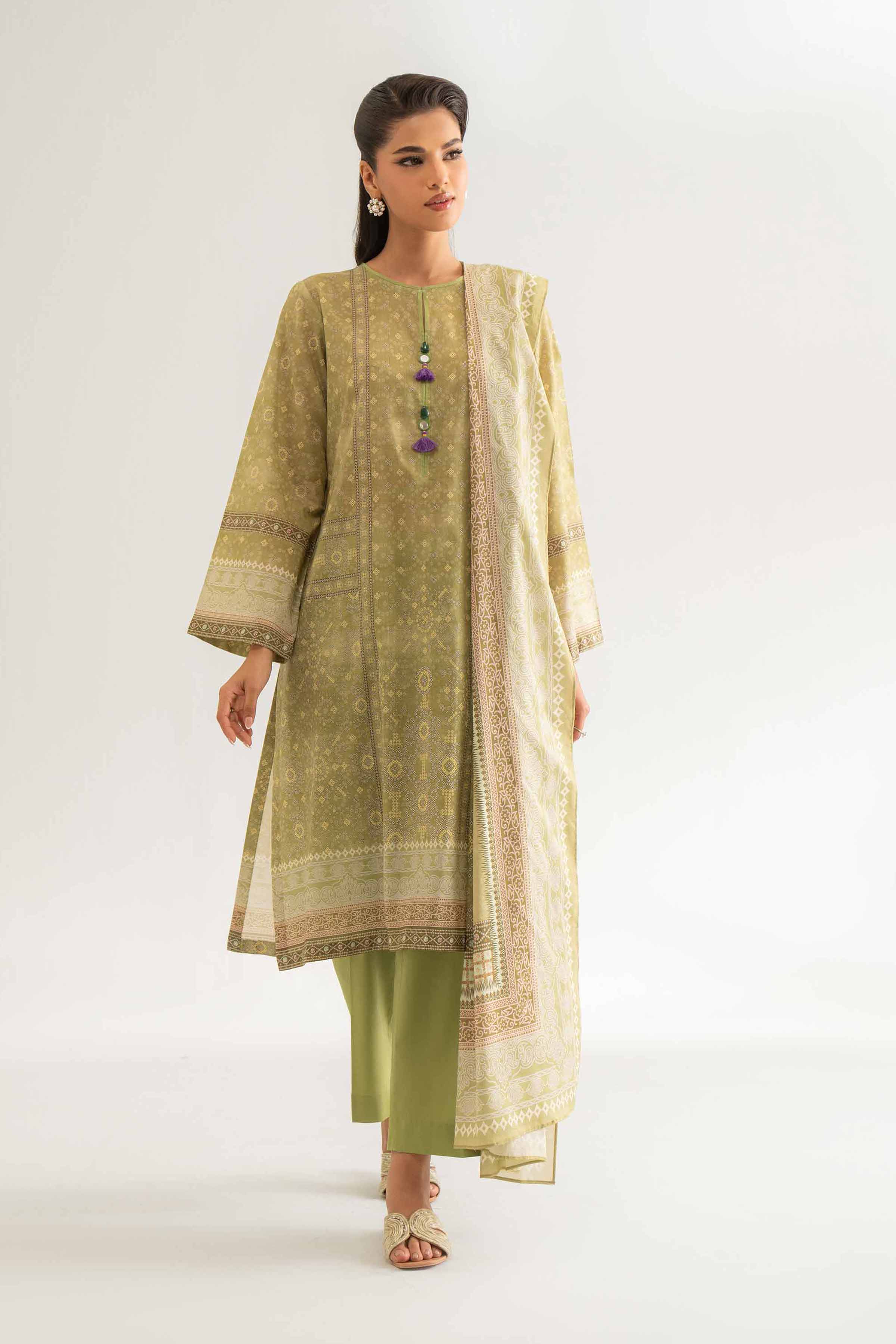NISHATUAE - Green Printed Lawn 3-piece Unstitched Suit