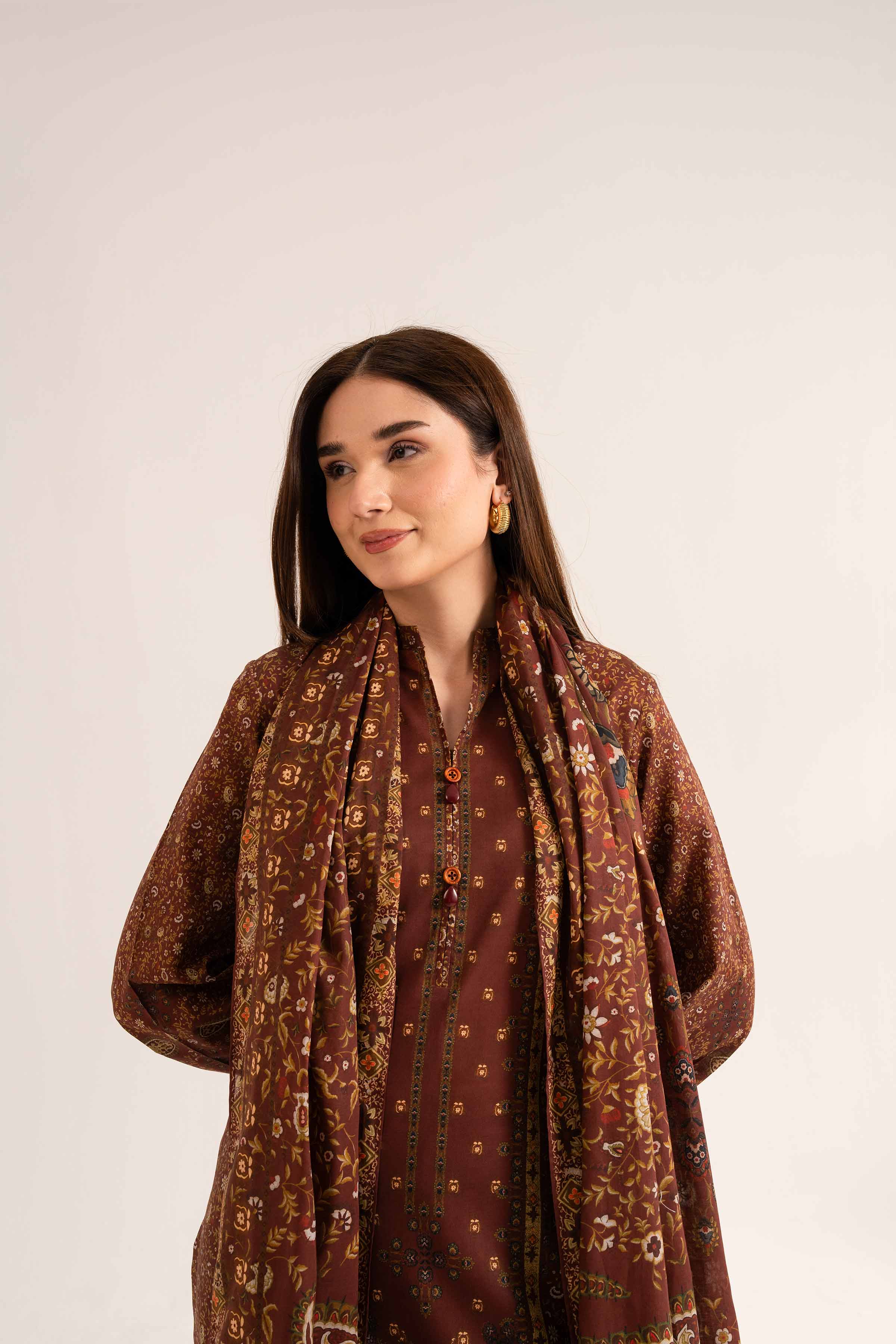 NISHATUAE - Maroon Printed Lawn 3-piece Unstitched Suit