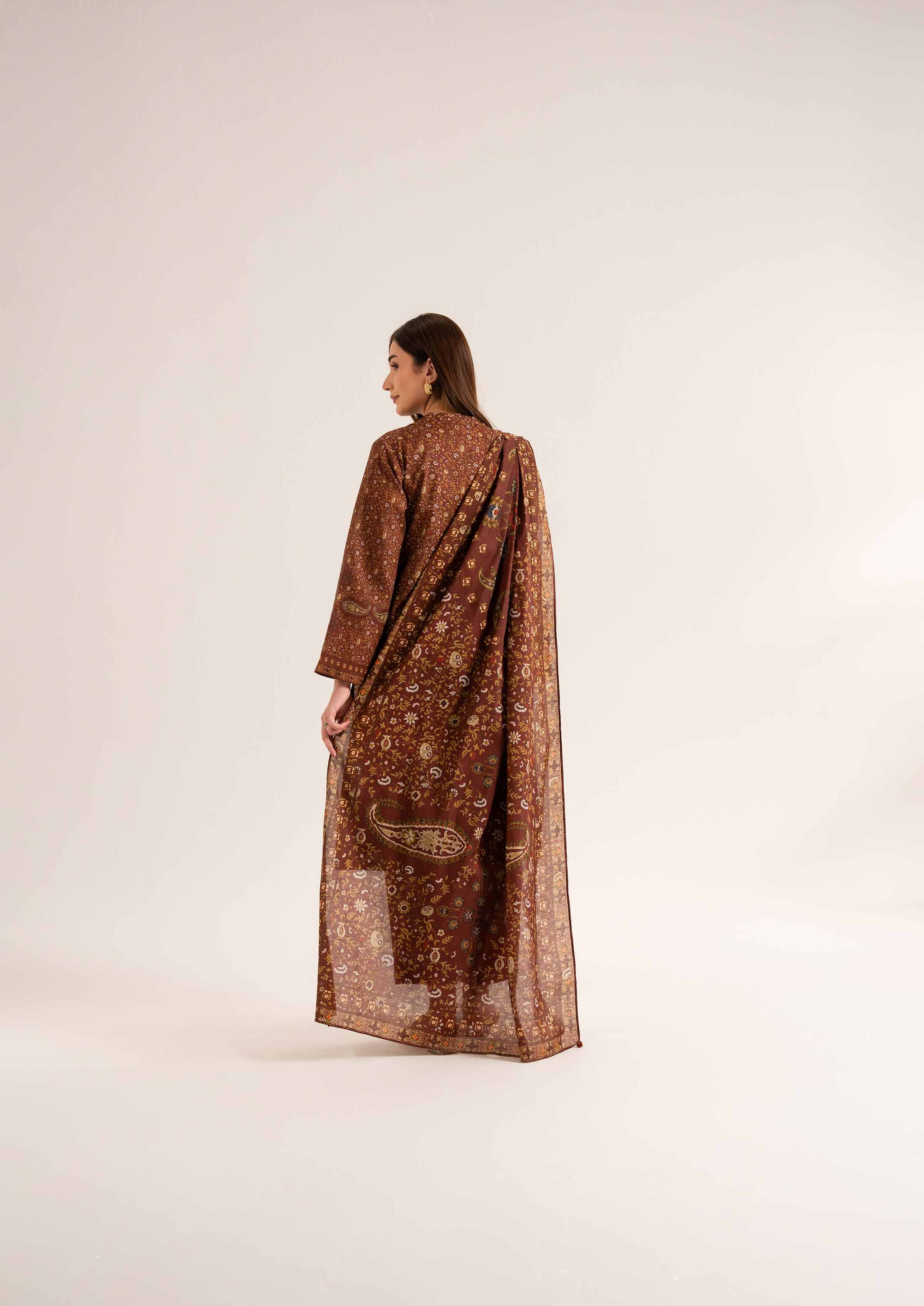 NISHATUAE - Maroon Printed Lawn 3-piece Unstitched Suit