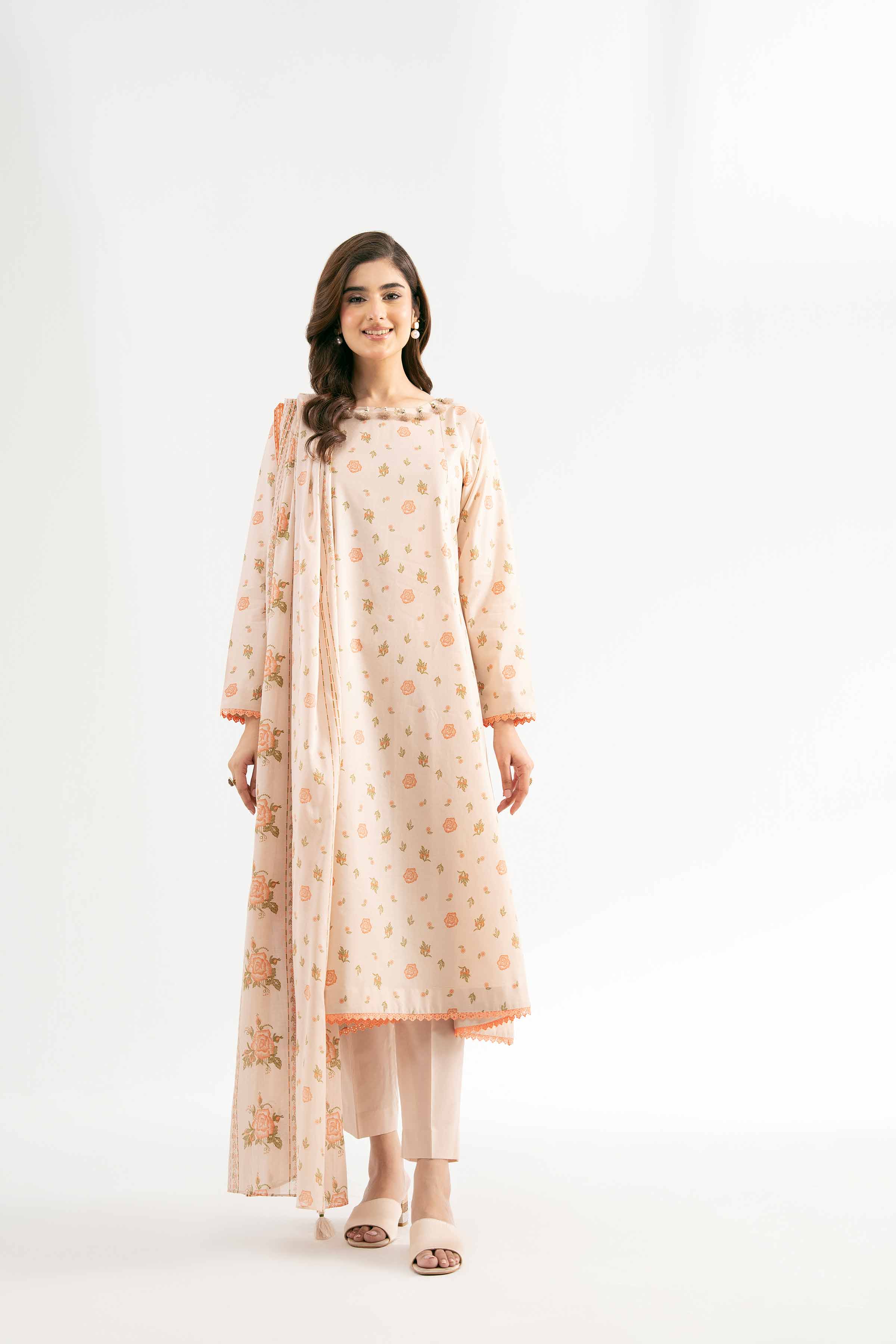 NISHATUAE - Beige Printed Cambric 3-piece Unstitched Suit