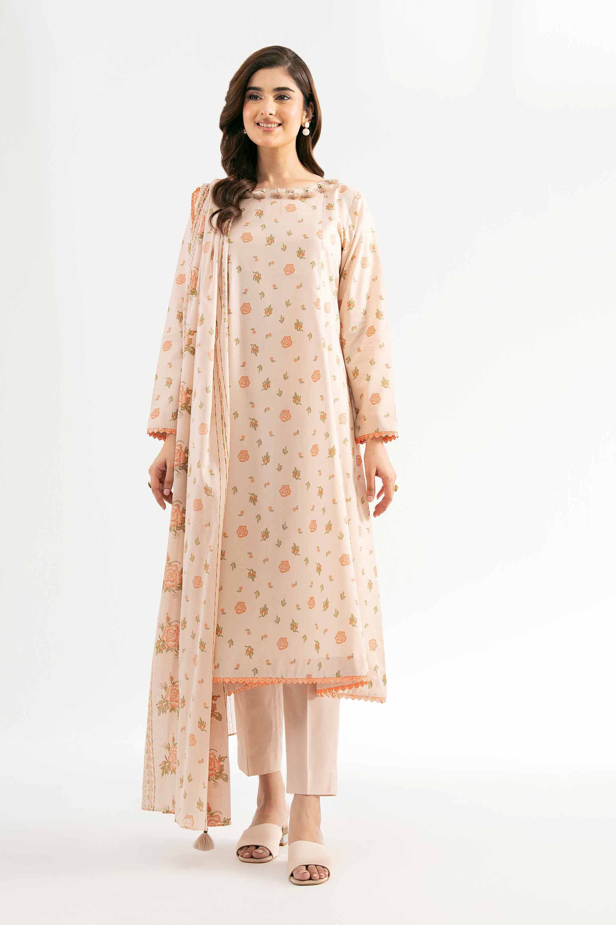 NISHATUAE - Beige Printed Cambric 3-piece Unstitched Suit