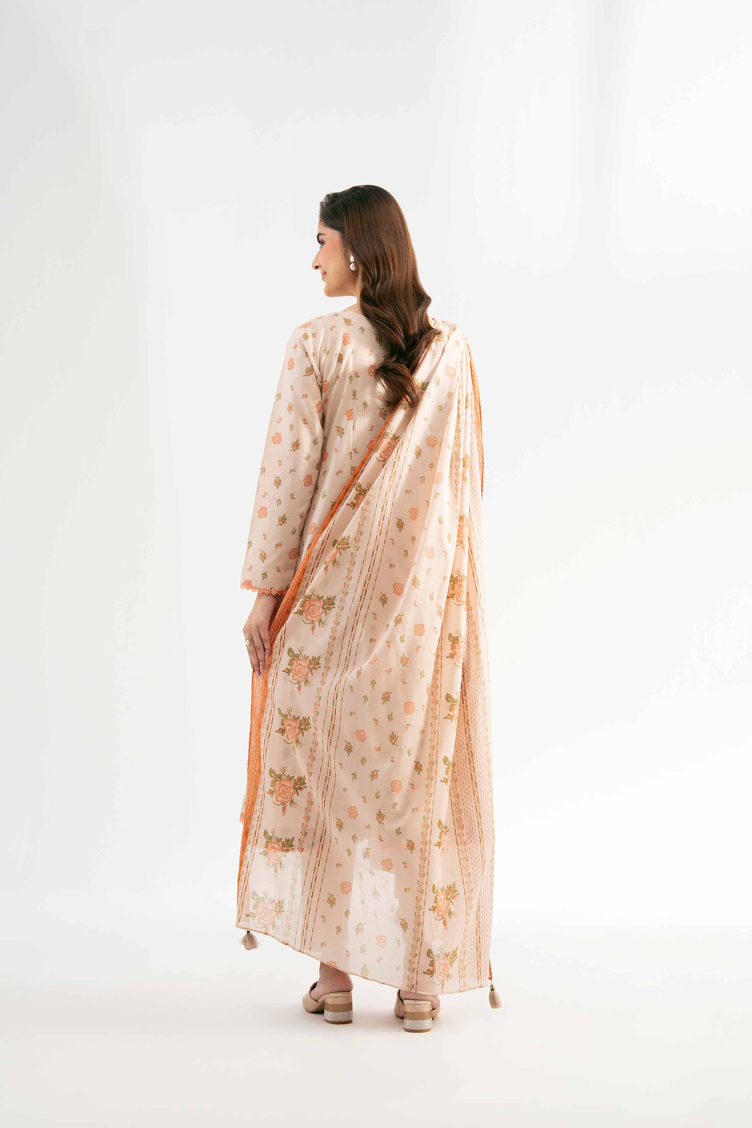 NISHATUAE - Beige Printed Cambric 3-piece Unstitched Suit