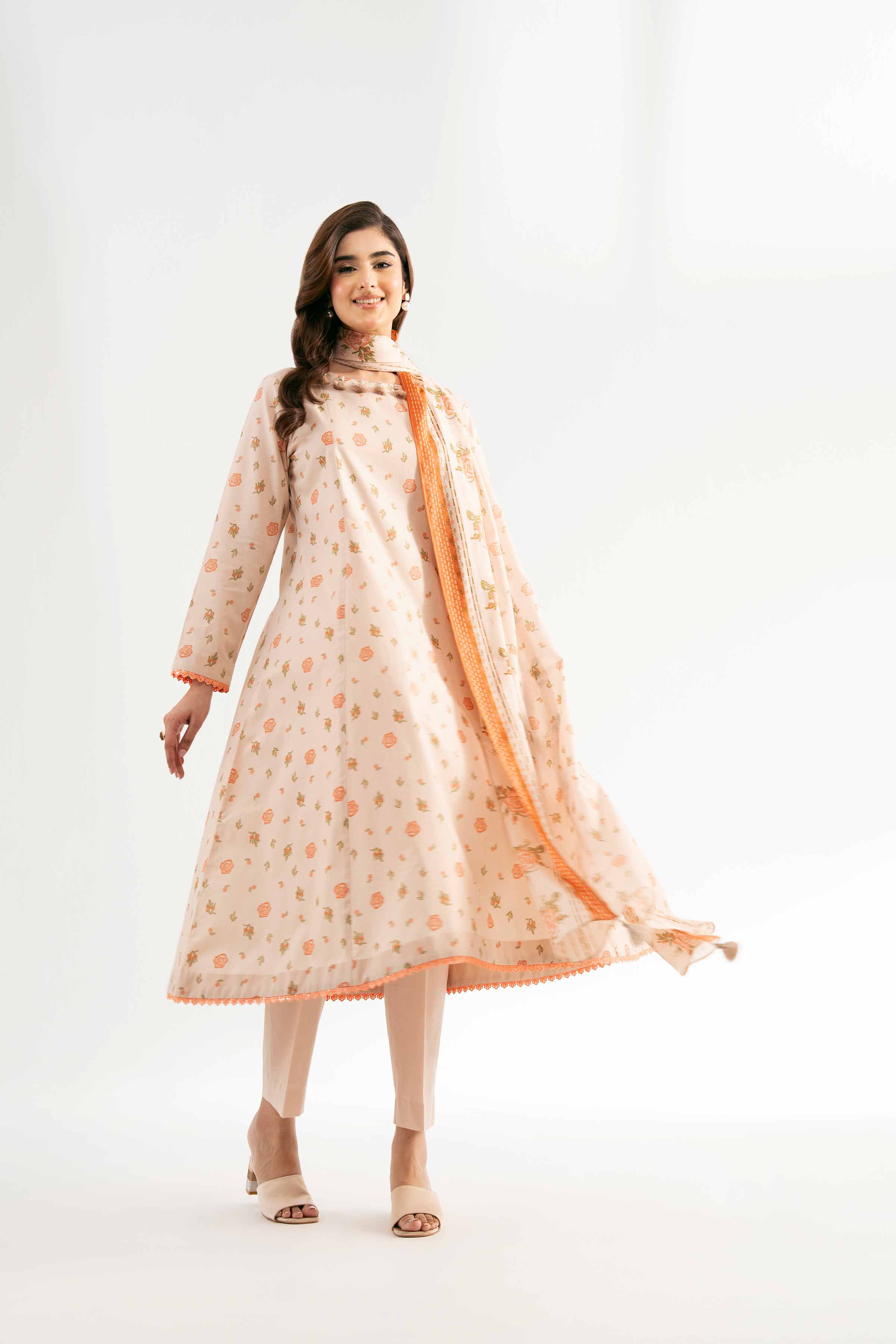 NISHATUAE - Beige Printed Cambric 3-piece Unstitched Suit
