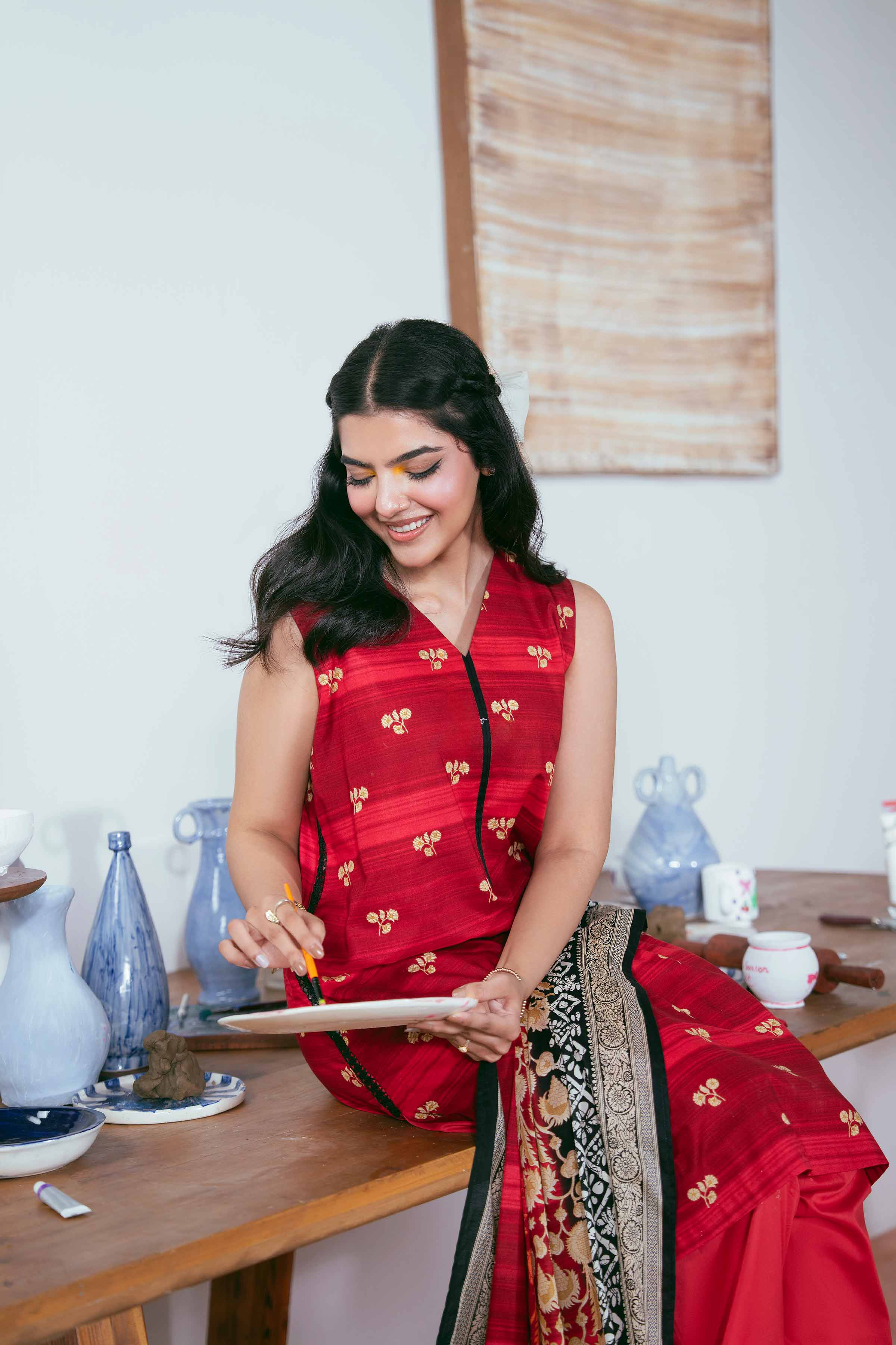 NISHATUAE - Rust Printed Cambric 3-piece Unstitched Suit