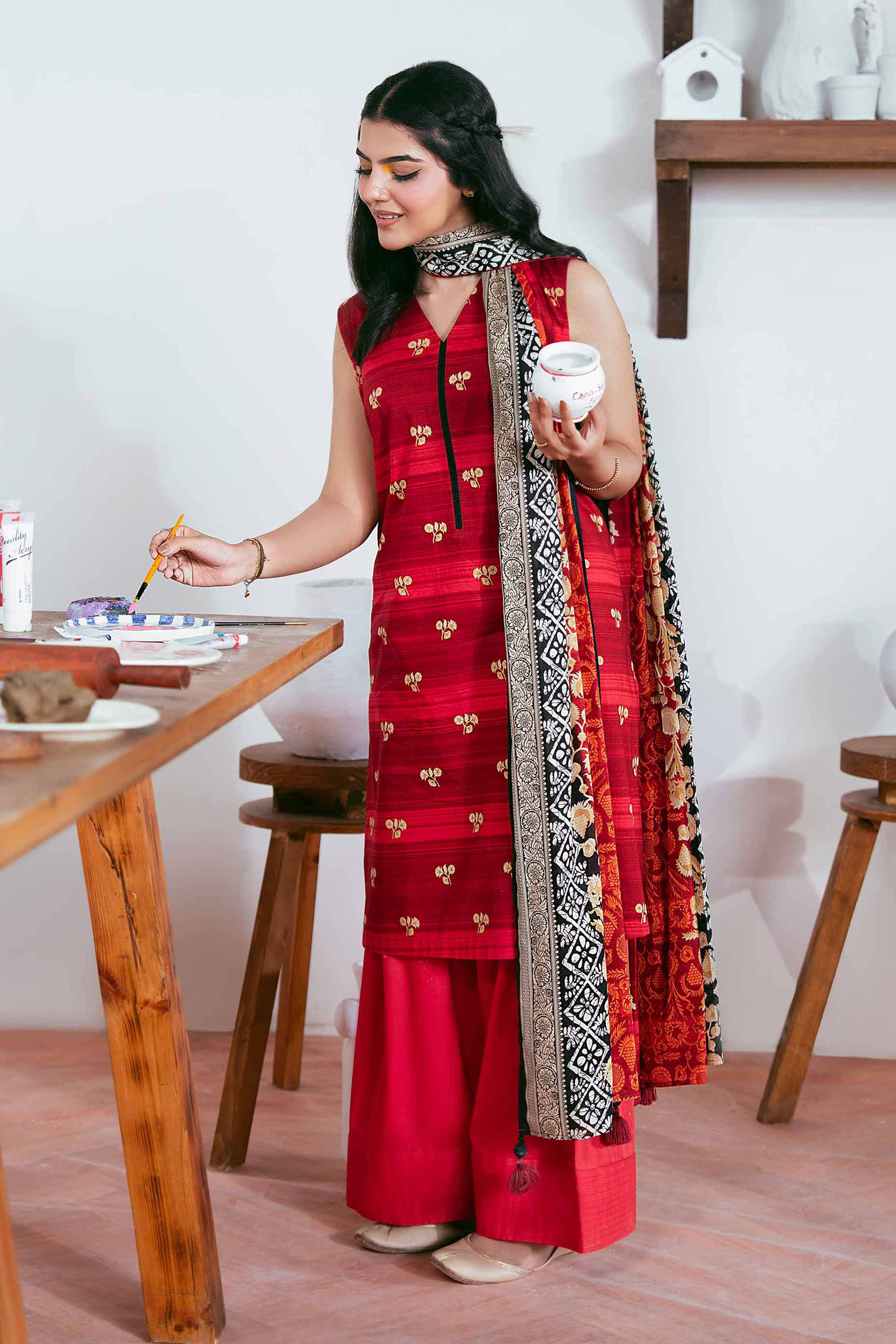 NISHATUAE - Rust Printed Cambric 3-piece Unstitched Suit