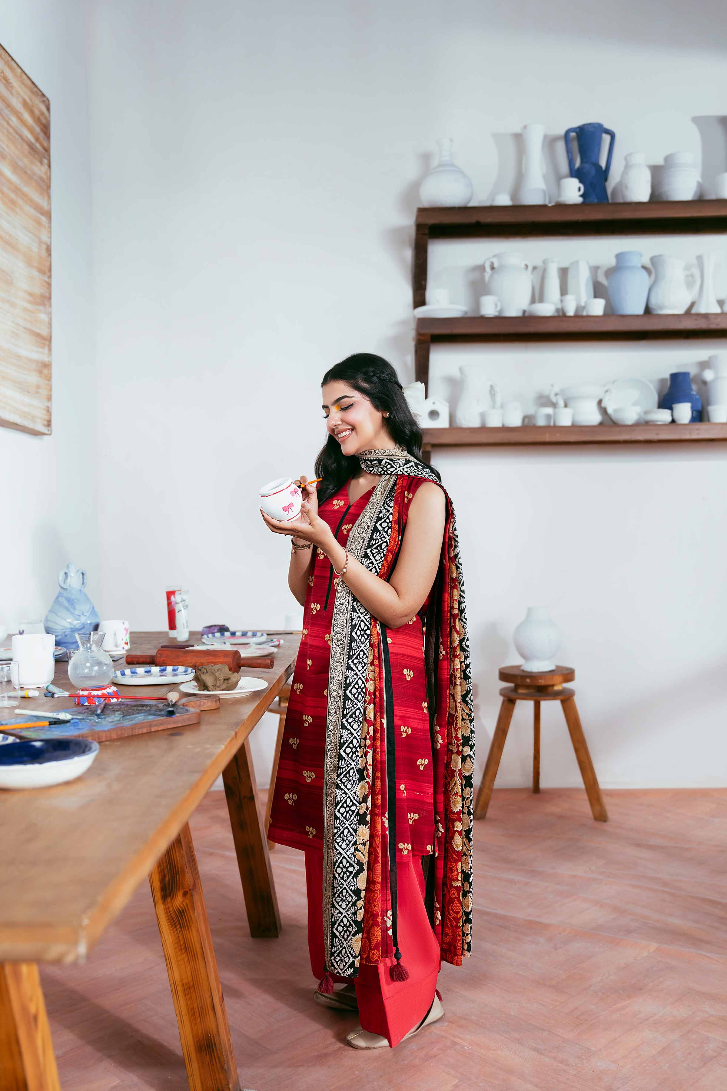 NISHATUAE - Rust Printed Cambric 3-piece Unstitched Suit