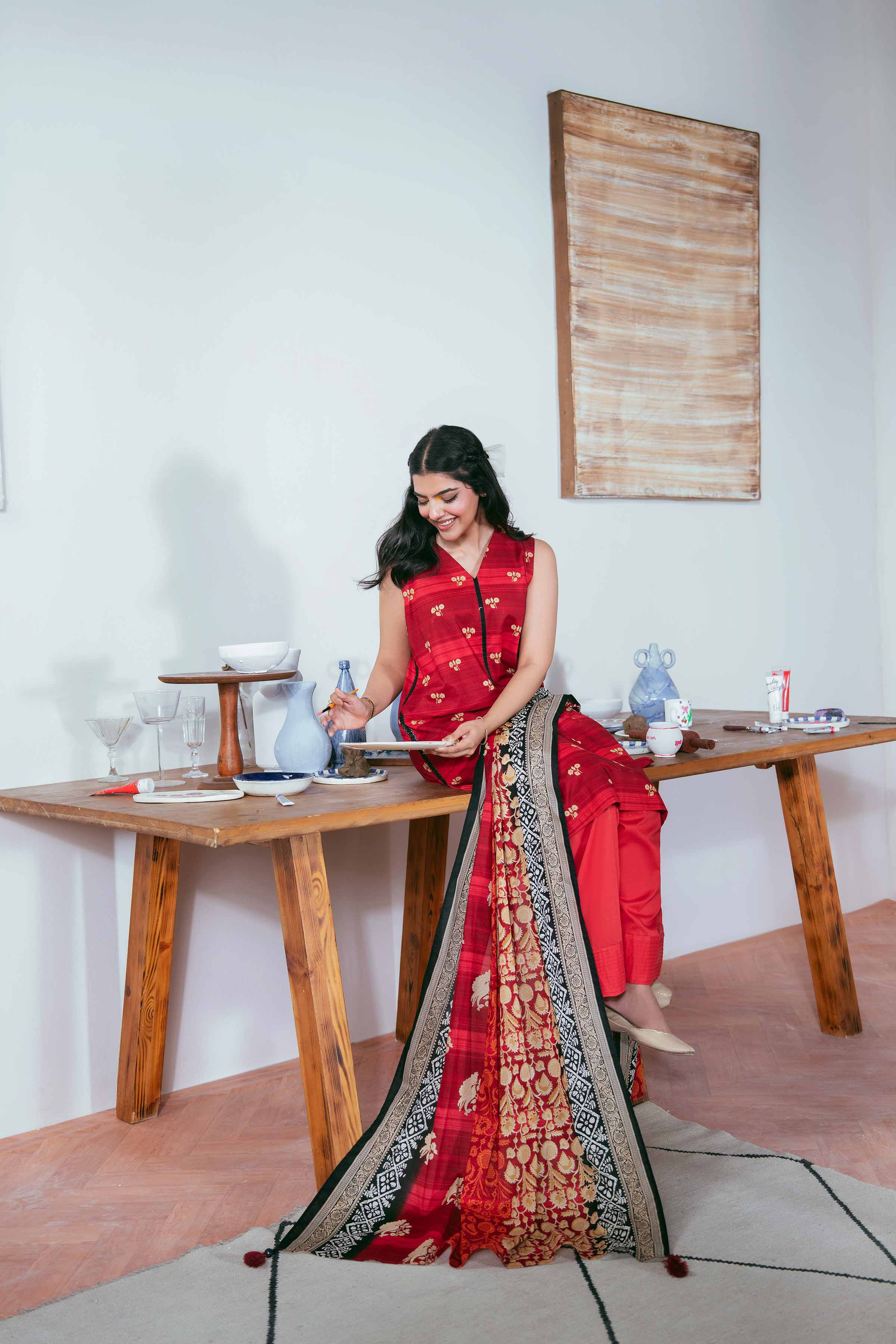 NISHATUAE - Rust Printed Cambric 3-piece Unstitched Suit