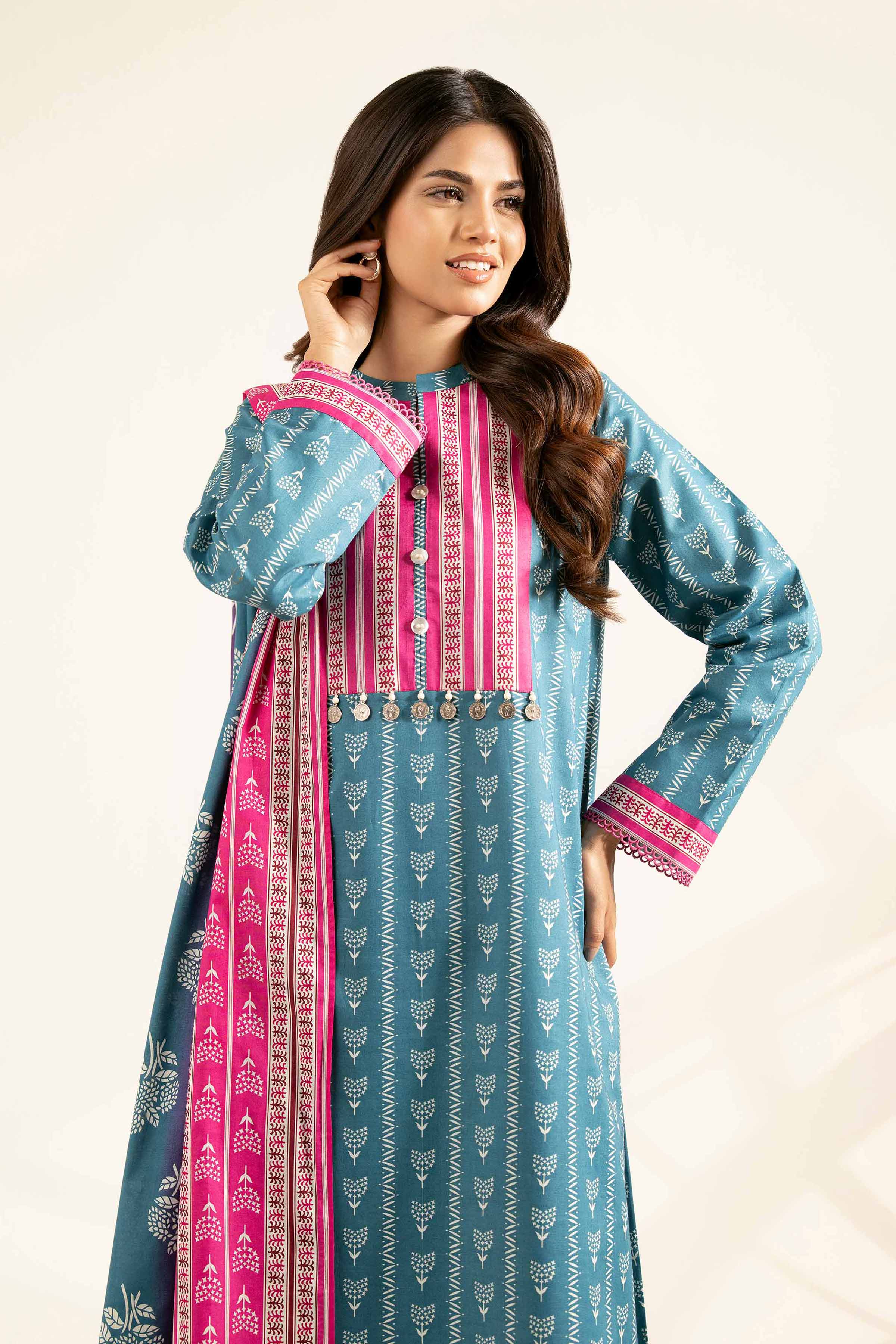 NISHATUAE - Turquoise Printed Cambric 3-piece Unstitched Suit