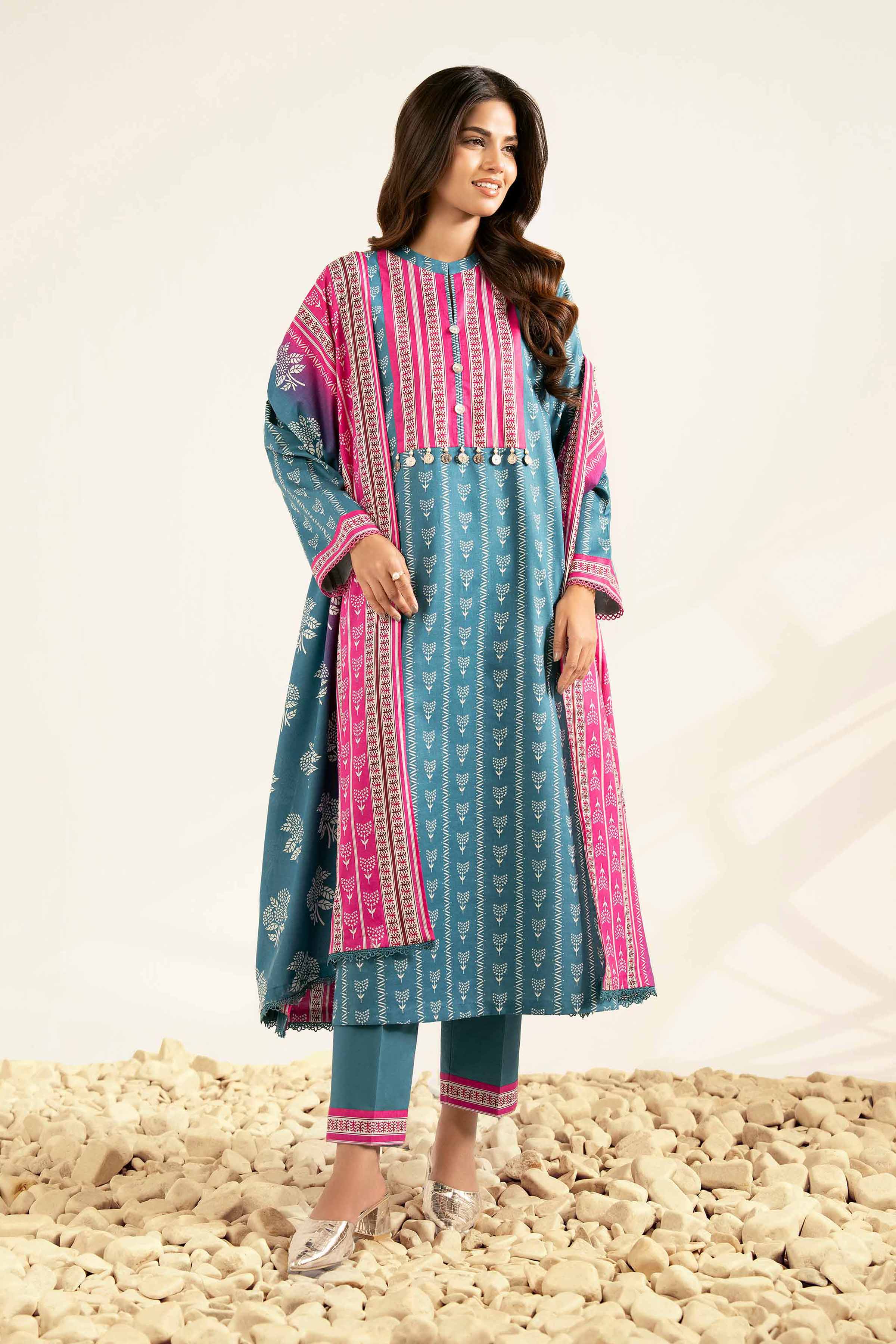 NISHATUAE - Turquoise Printed Cambric 3-piece Unstitched Suit