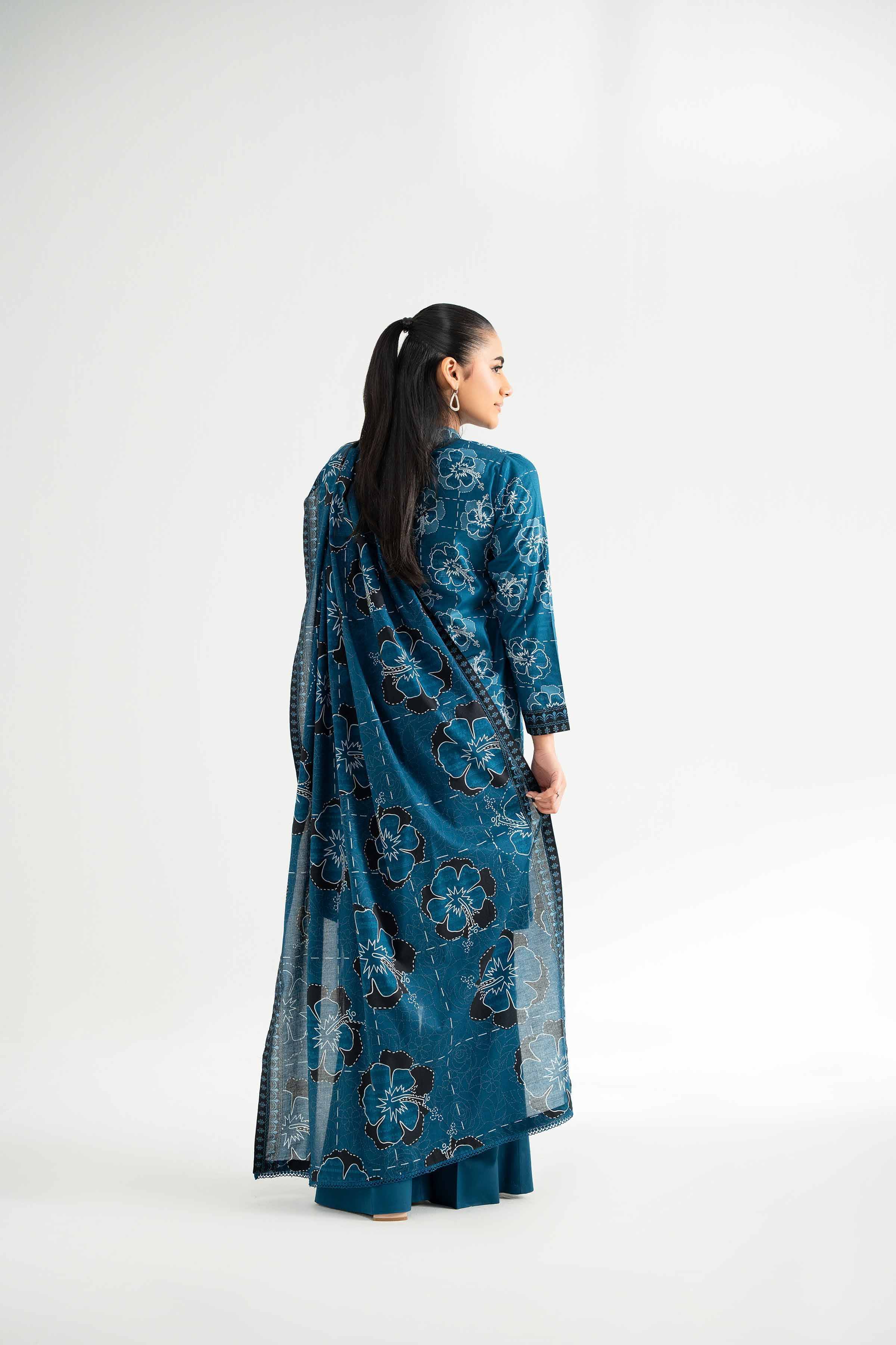 NISHATUAE - Blue Printed Cambric 3-piece Unstitched Suit