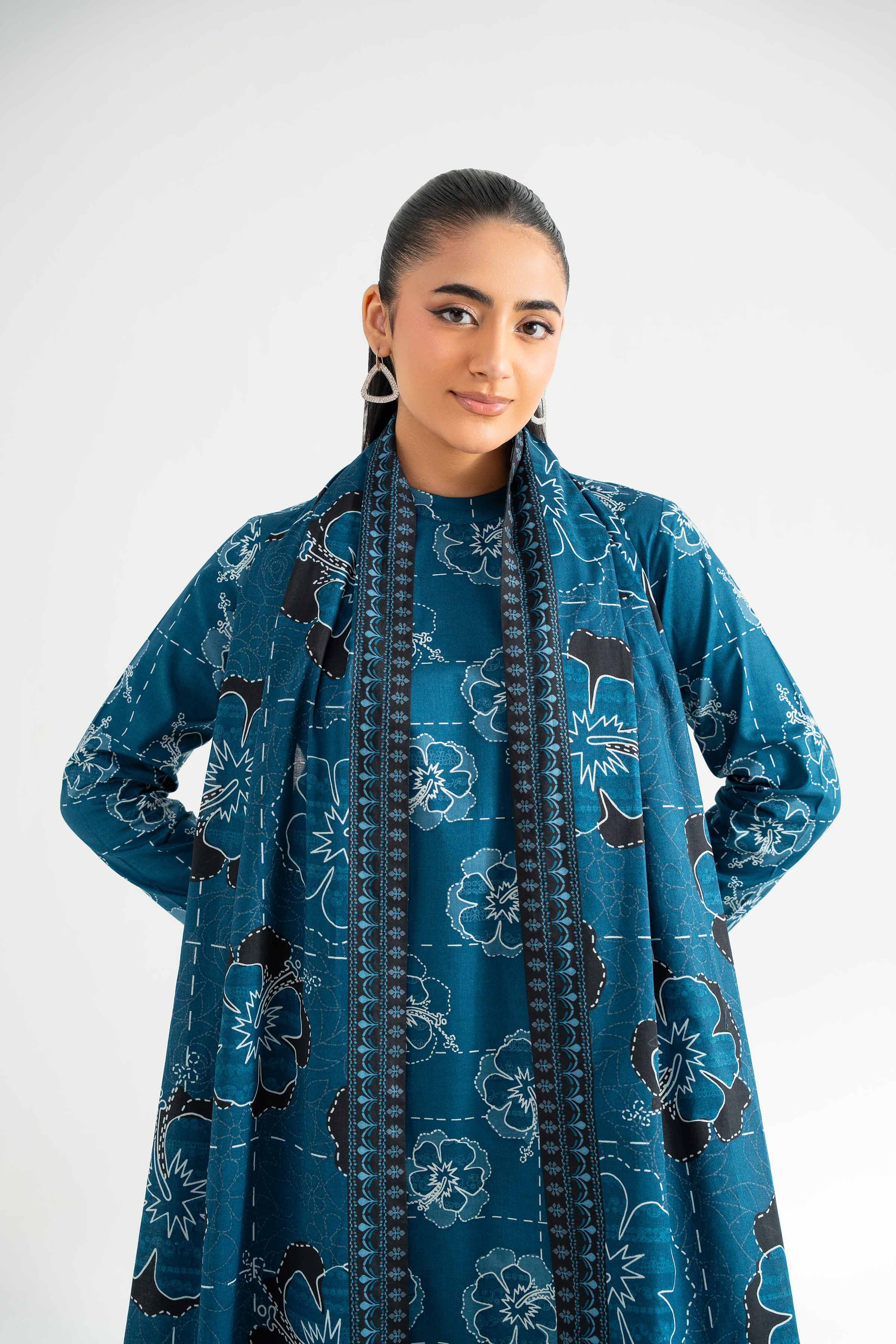 NISHATUAE - Blue Printed Cambric 3-piece Unstitched Suit