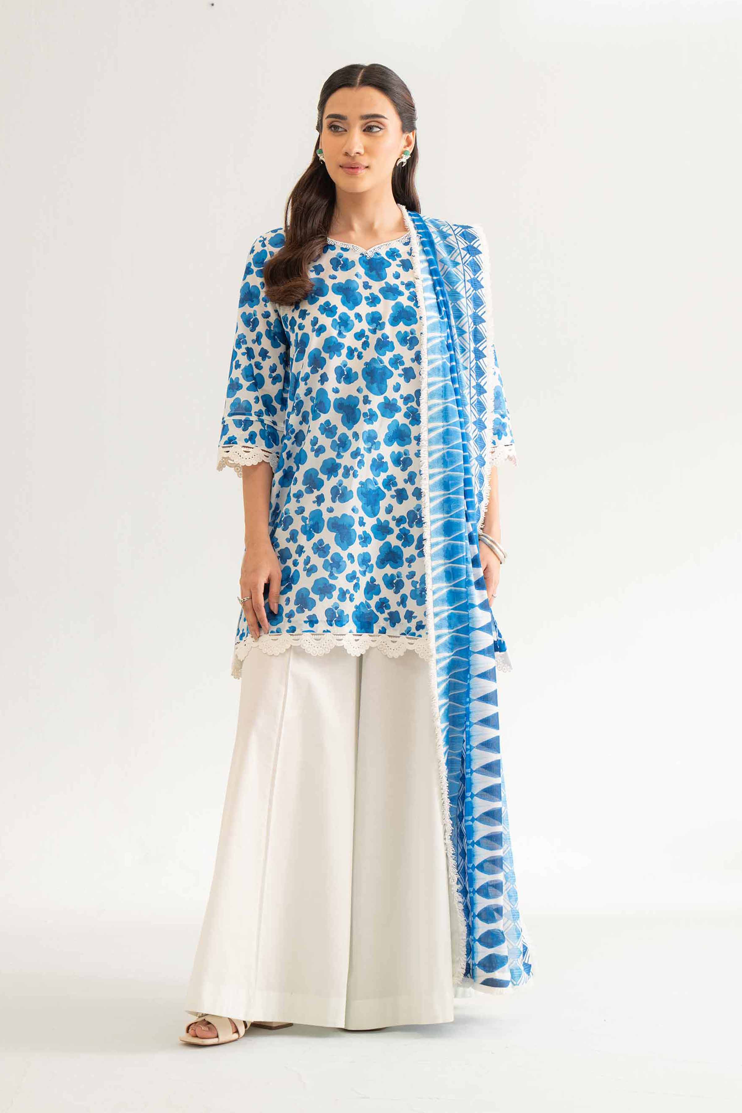 NISHATUAE - Blue Printed Lawn 3-piece Unstitched Suit