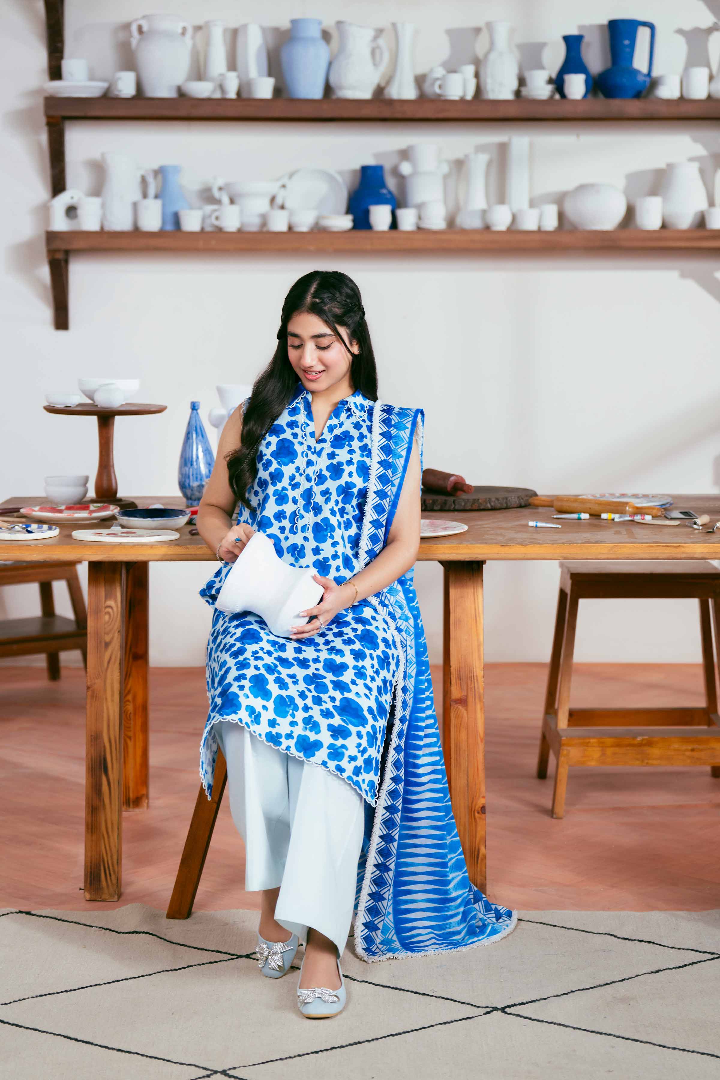 NISHATUAE - Blue Printed Lawn 3-piece Unstitched Suit