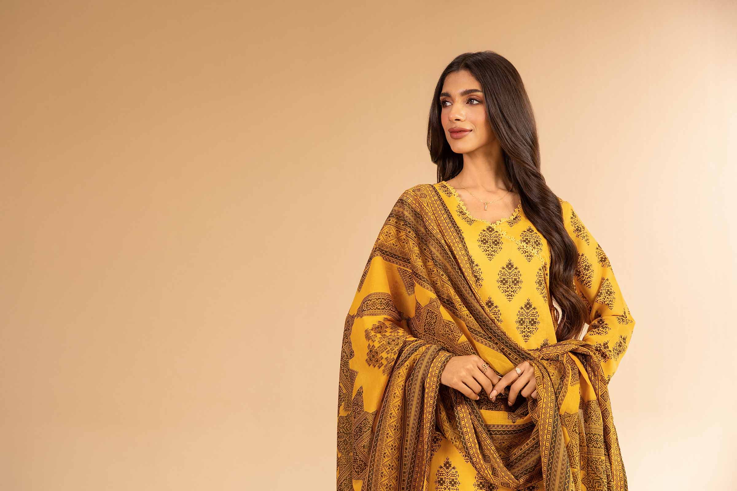 NISHATUAE - Yellow Printed Lawn 3-piece Unstitched Suit