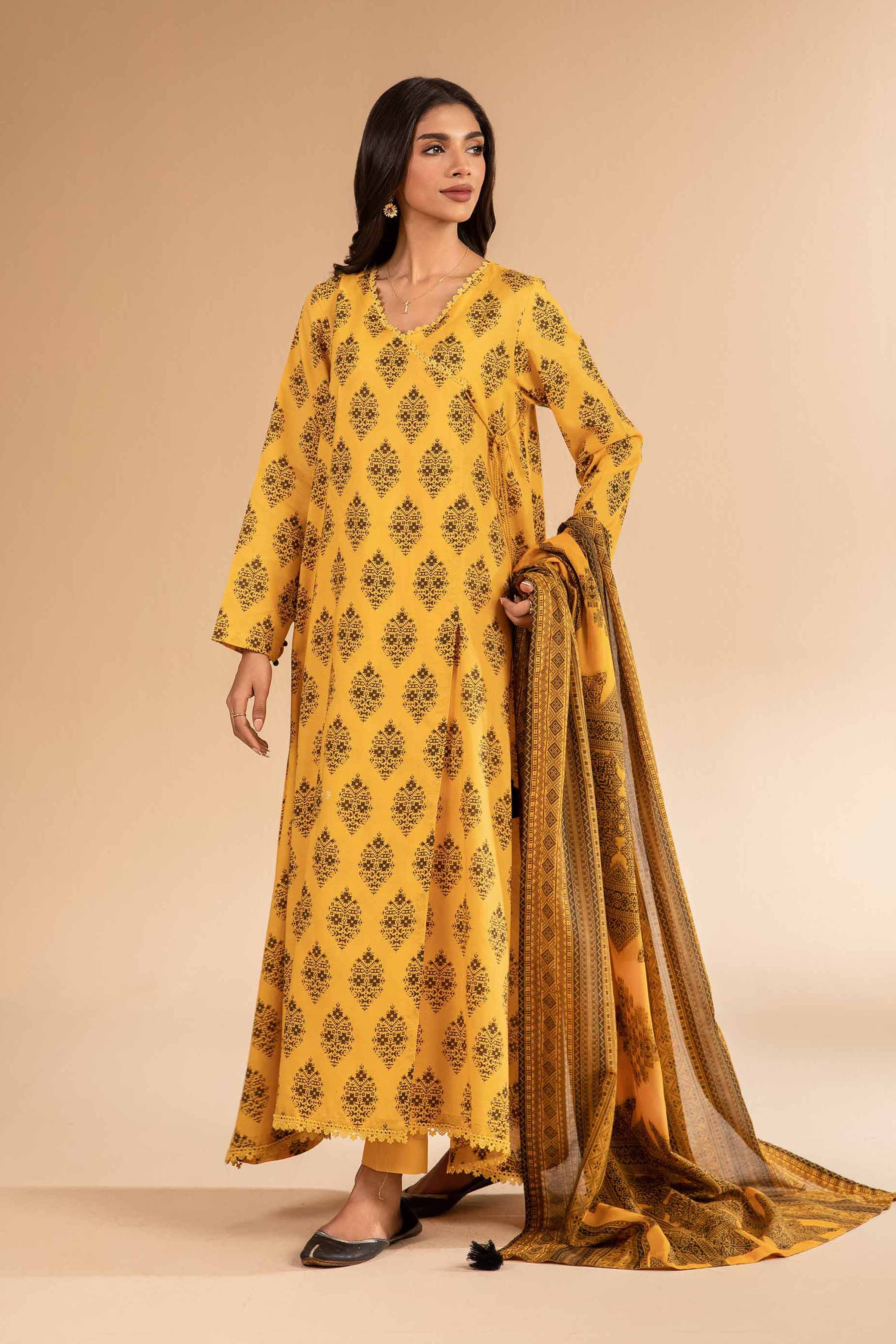 NISHATUAE - Yellow Printed Lawn 3-piece Unstitched Suit