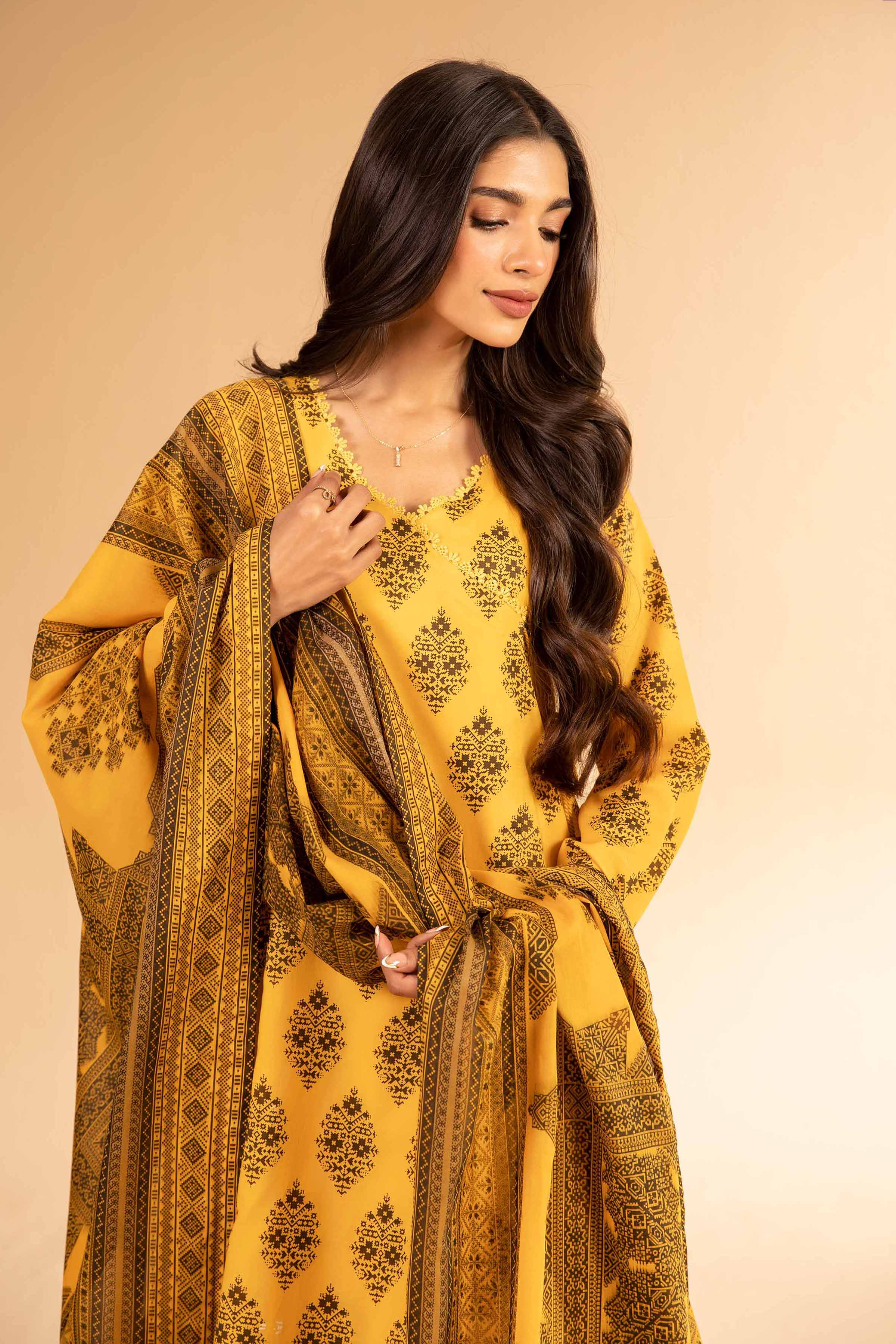 NISHATUAE - Yellow Printed Lawn 3-piece Unstitched Suit