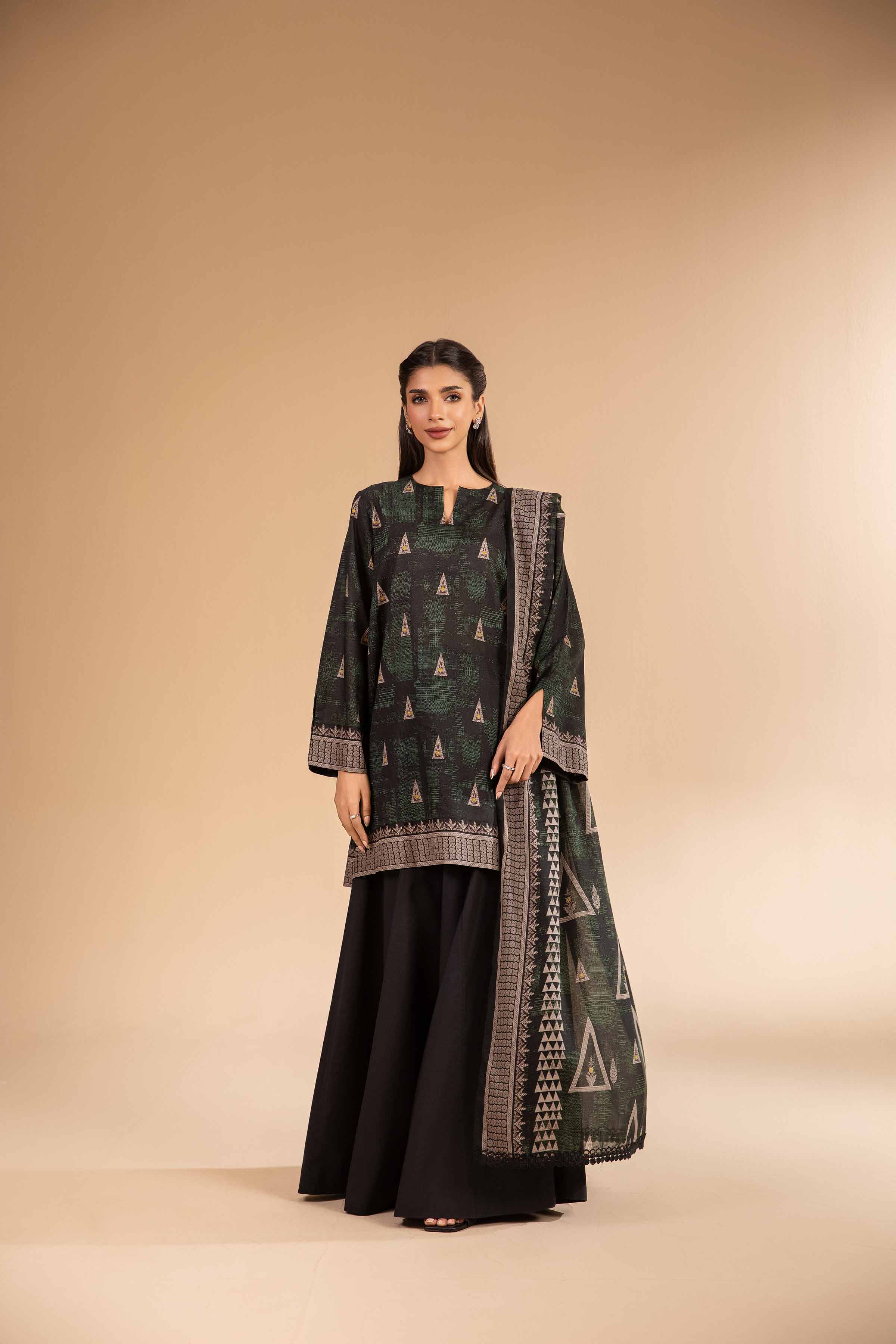 NISHATUAE - Black Printed Lawn 3-piece Unstitched Suit