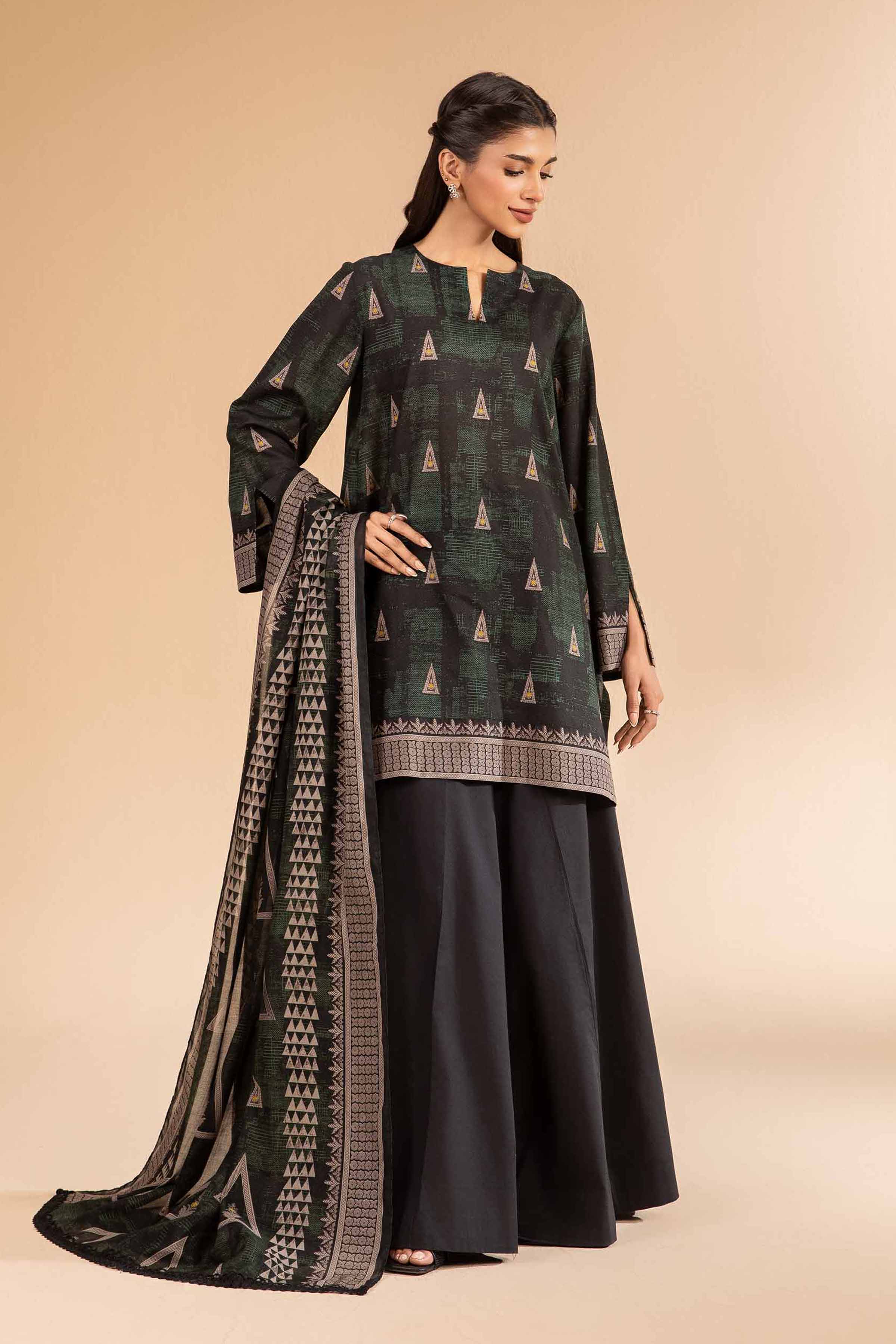 NISHATUAE - Black Printed Lawn 3-piece Unstitched Suit