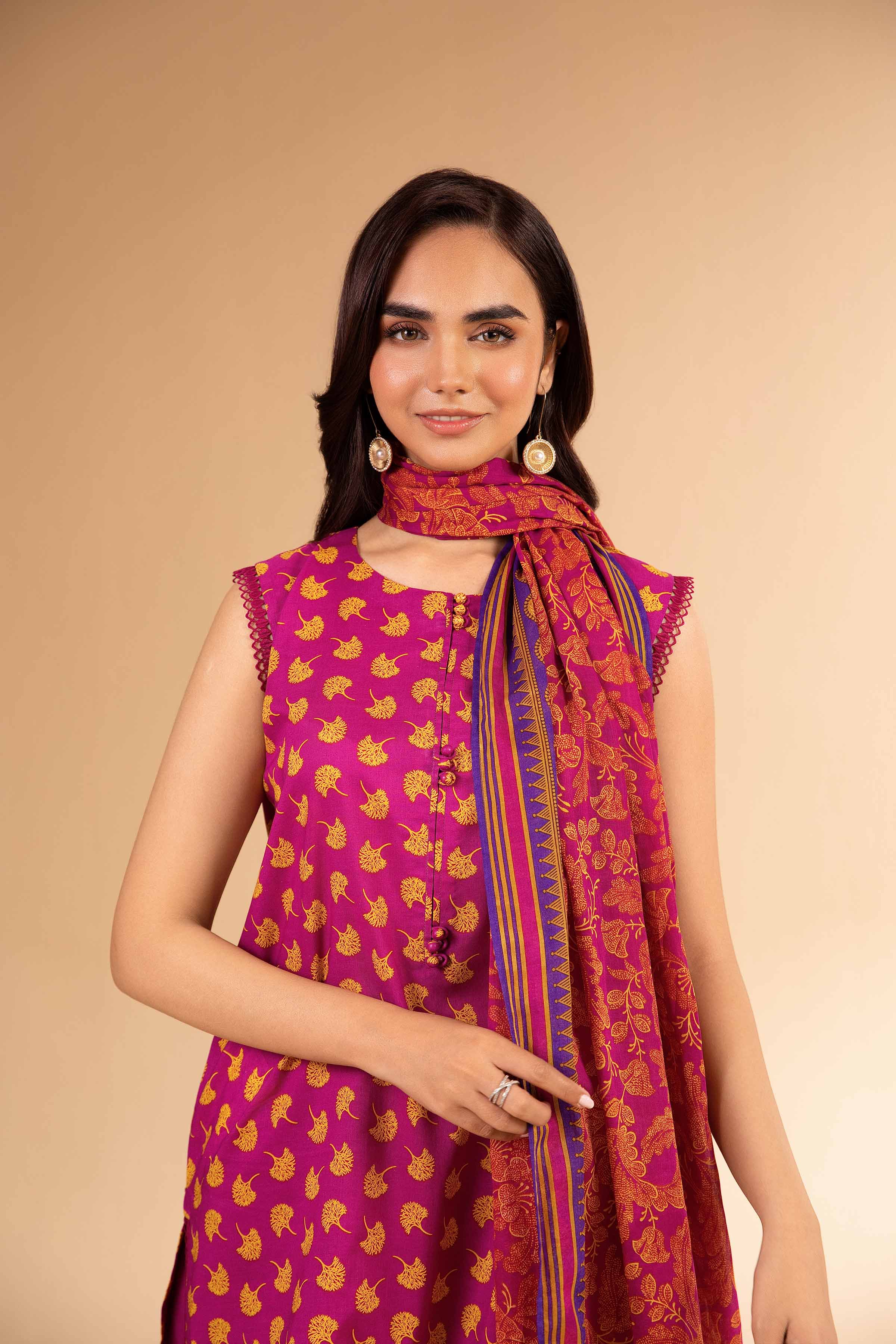 NISHATUAE - Magenta Printed Lawn 3-piece Unstitched Suit