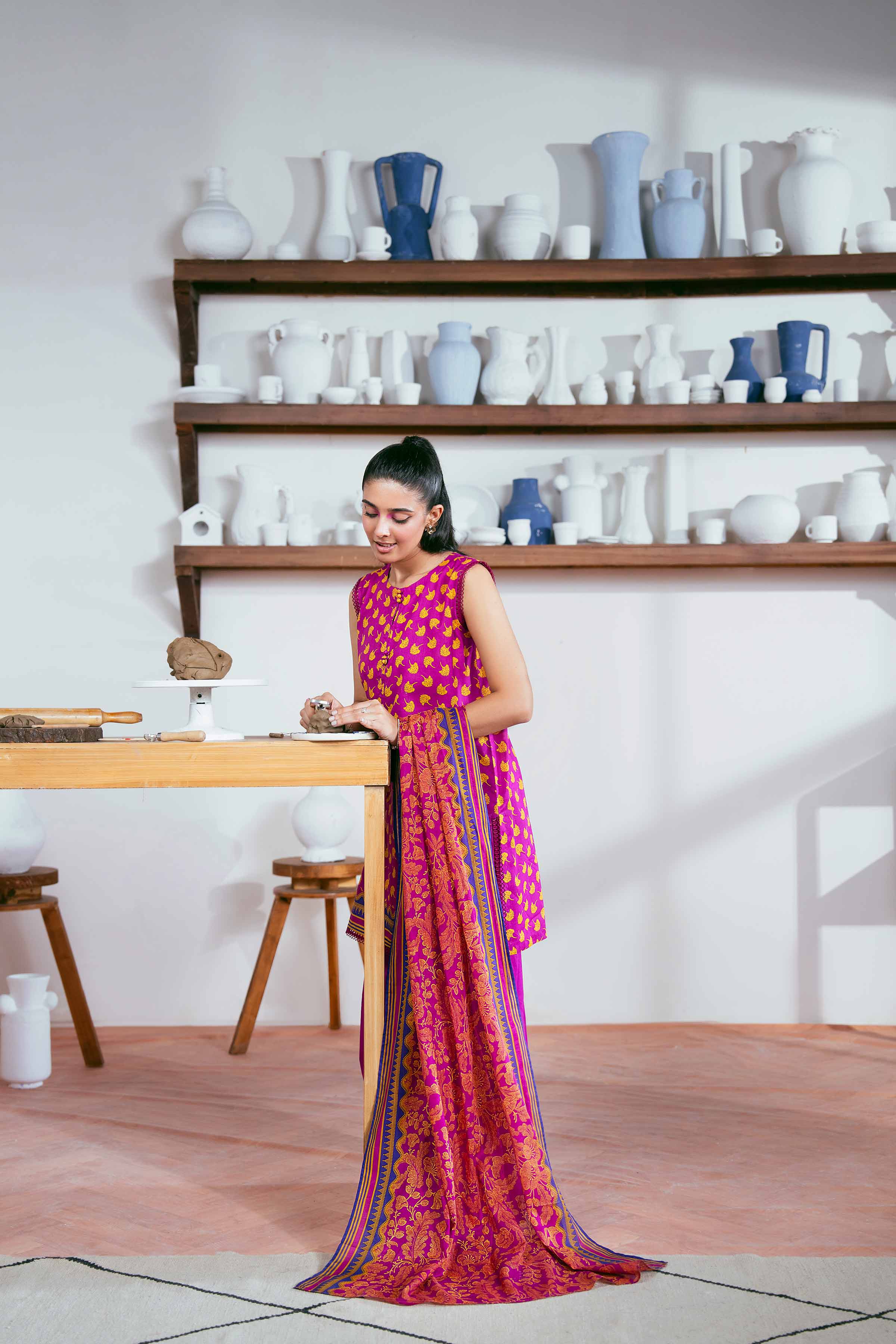 NISHATUAE - Magenta Printed Lawn 3-piece Unstitched Suit