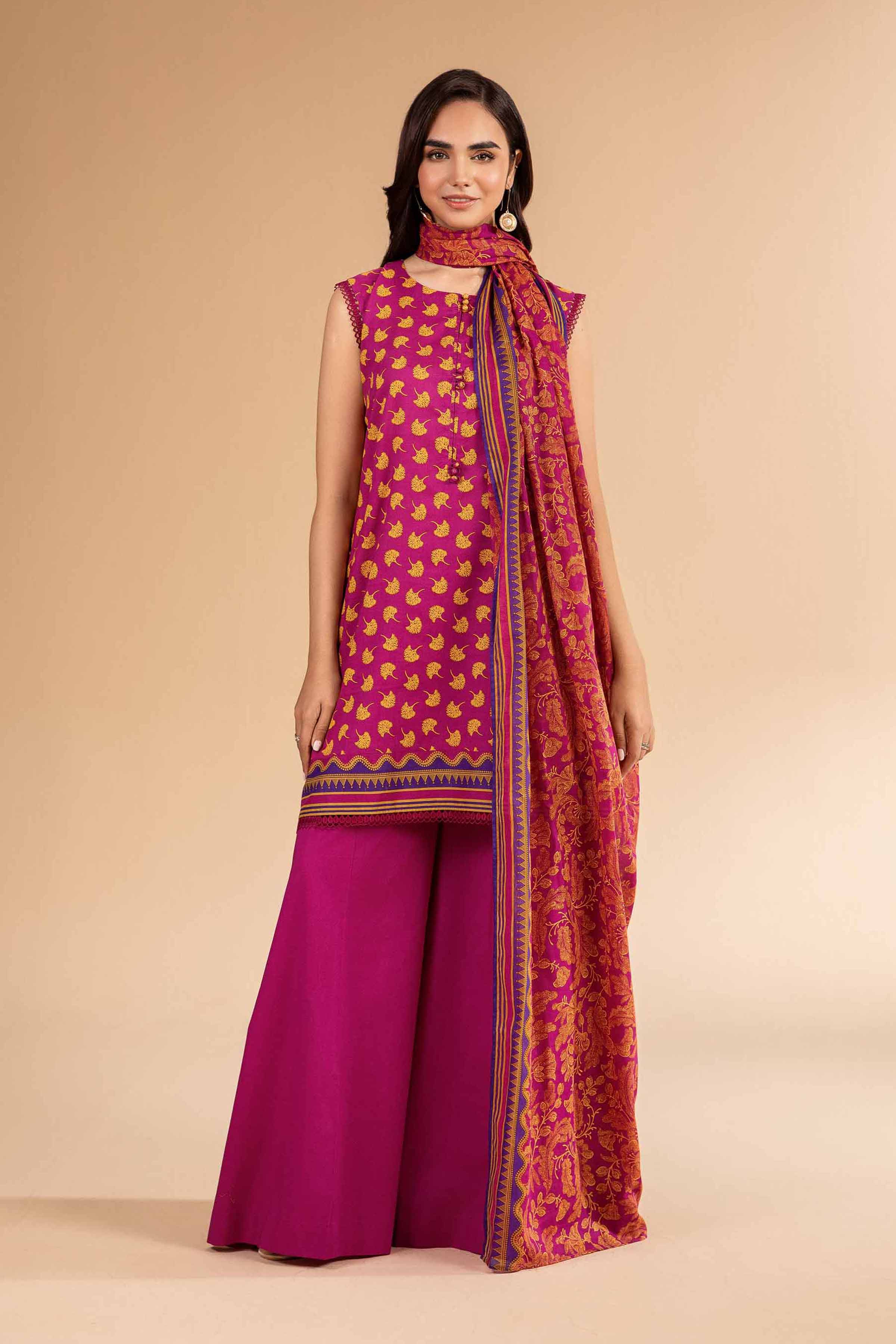 NISHATUAE - Magenta Printed Lawn 3-piece Unstitched Suit