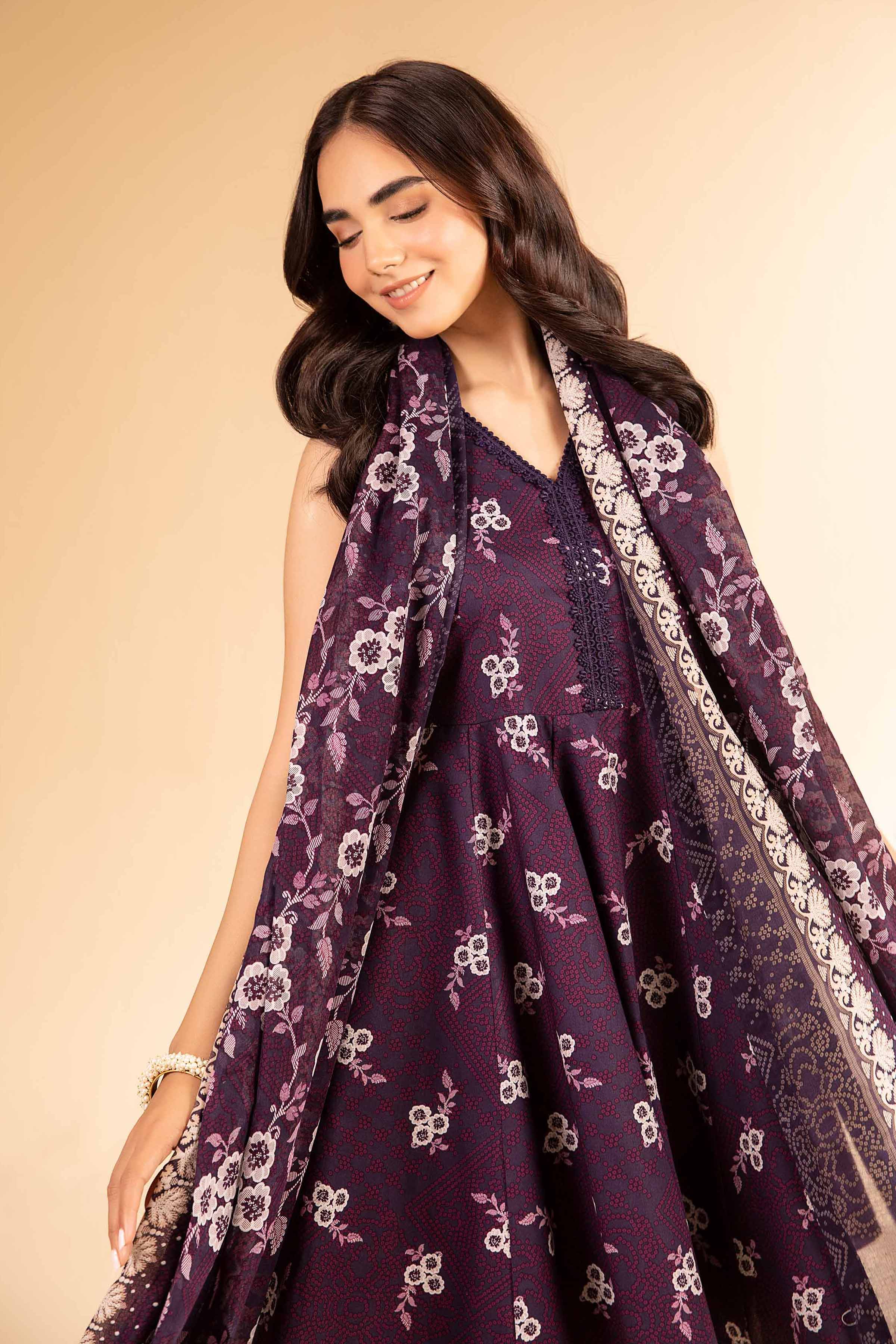 NISHATUAE - Purple Printed Lawn 3-piece Unstitched Suit