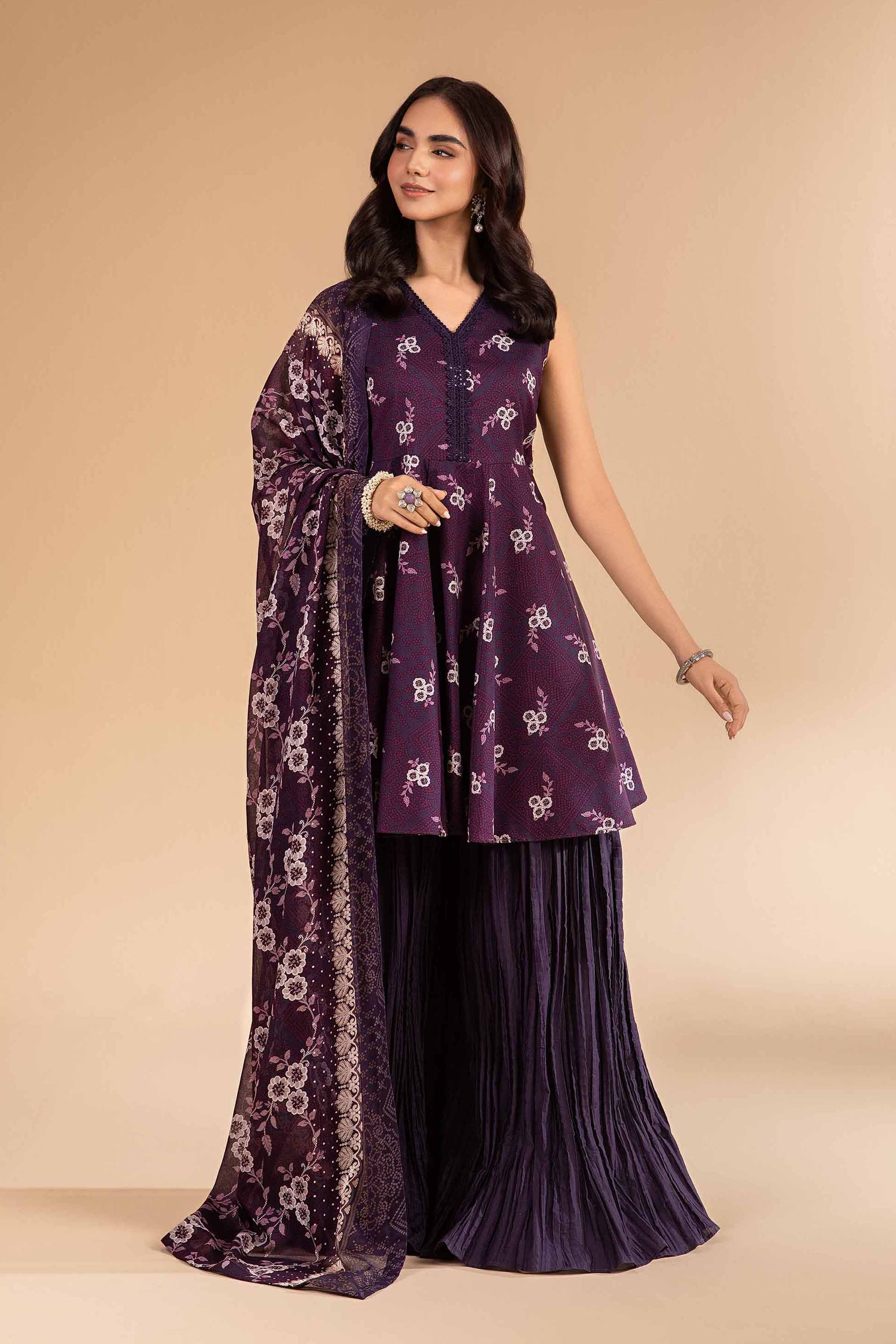 NISHATUAE - Purple Printed Lawn 3-piece Unstitched Suit