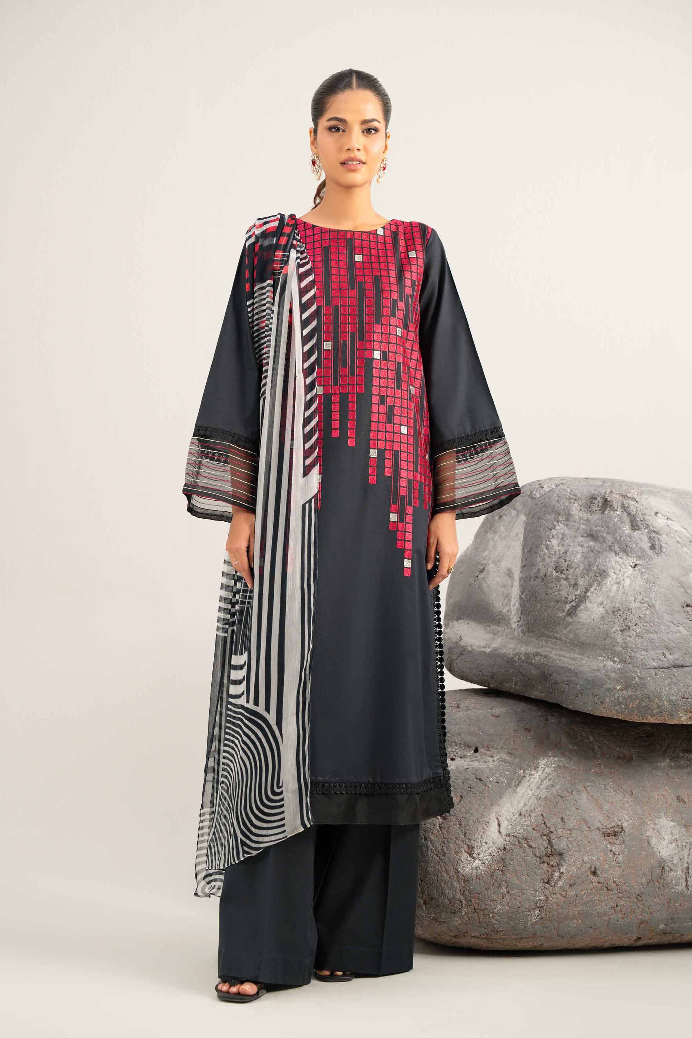 3 Piece - Dyed Printed Embroidered Suit - 42502026