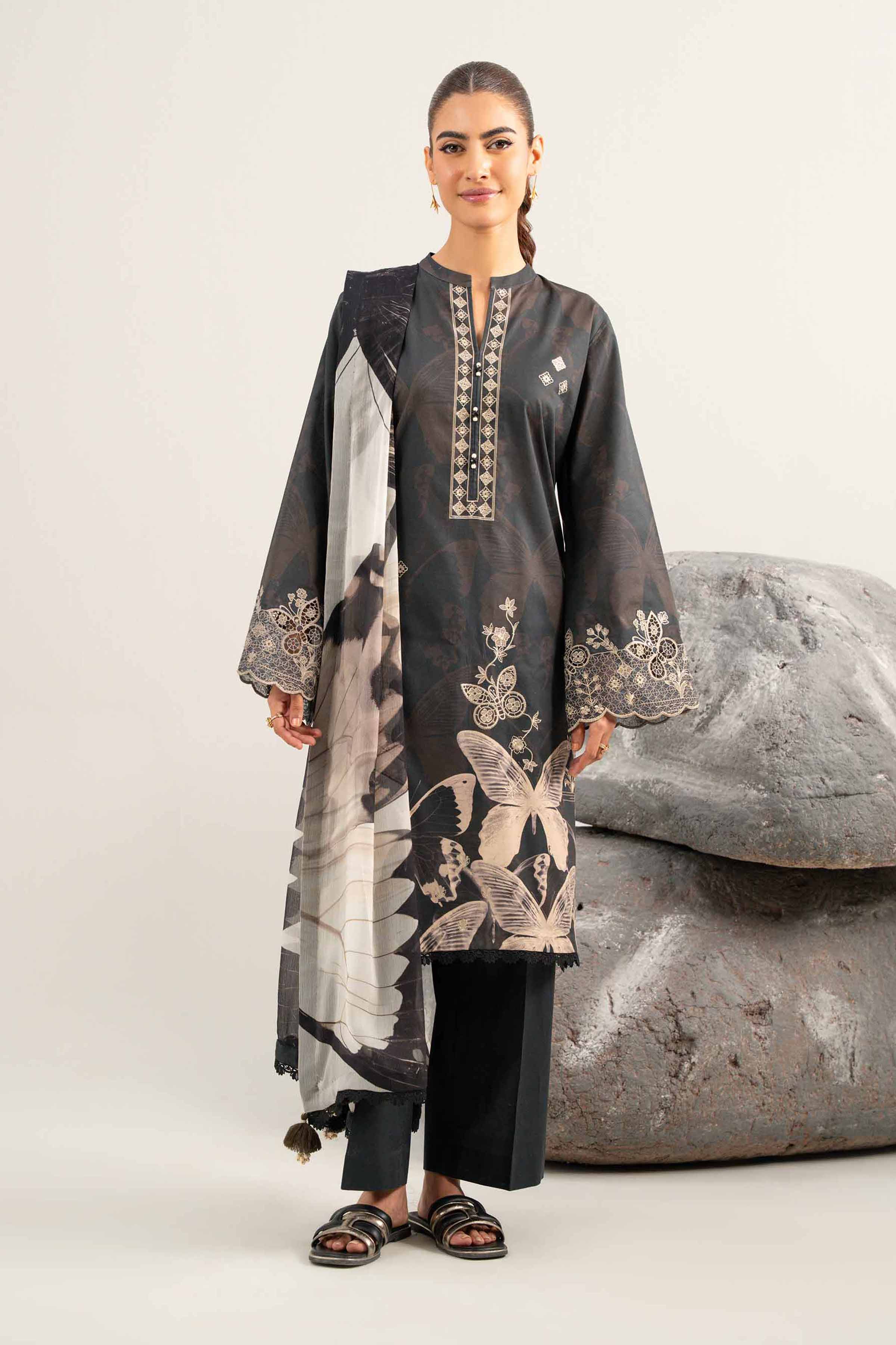 3 Piece - Digital Printed Embroidered Suit - 42502034