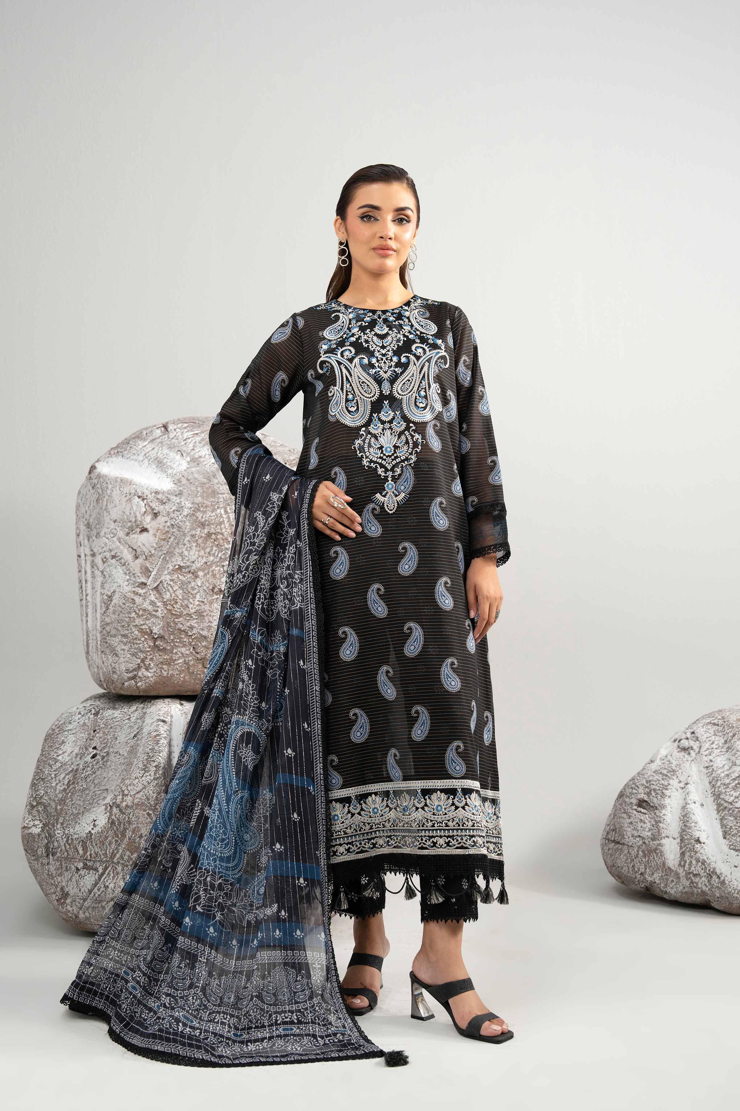 3 Piece - Digital Printed Embroidered Suit - 42502044