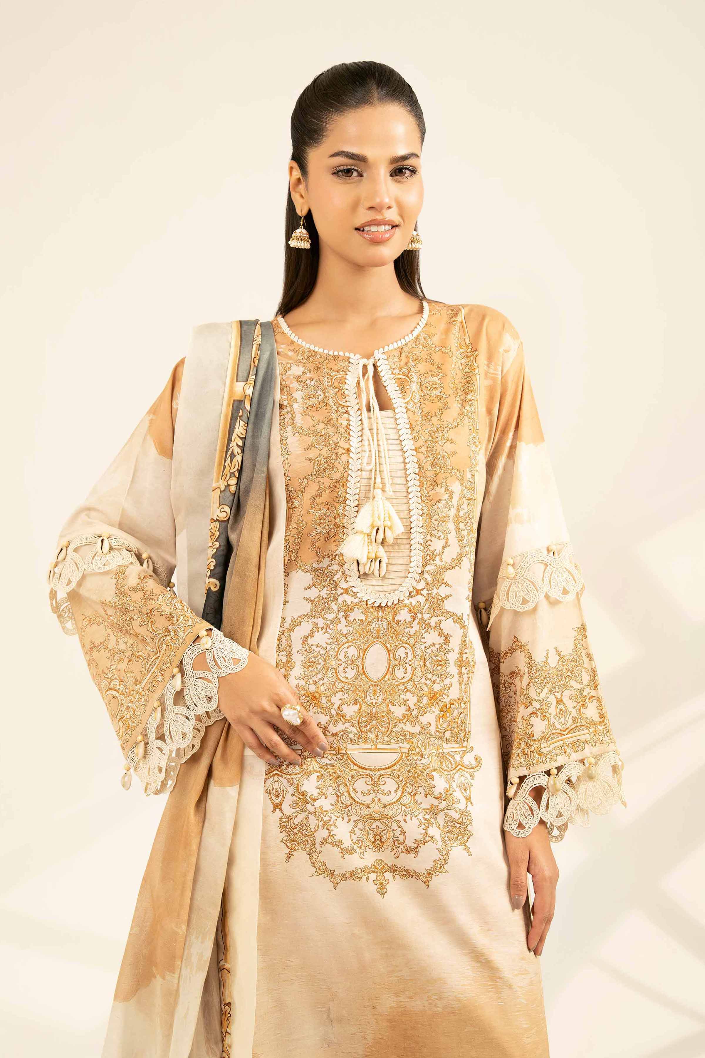 NISHATUAE - Beige Printed Cambric 3-piece Unstitched Suit