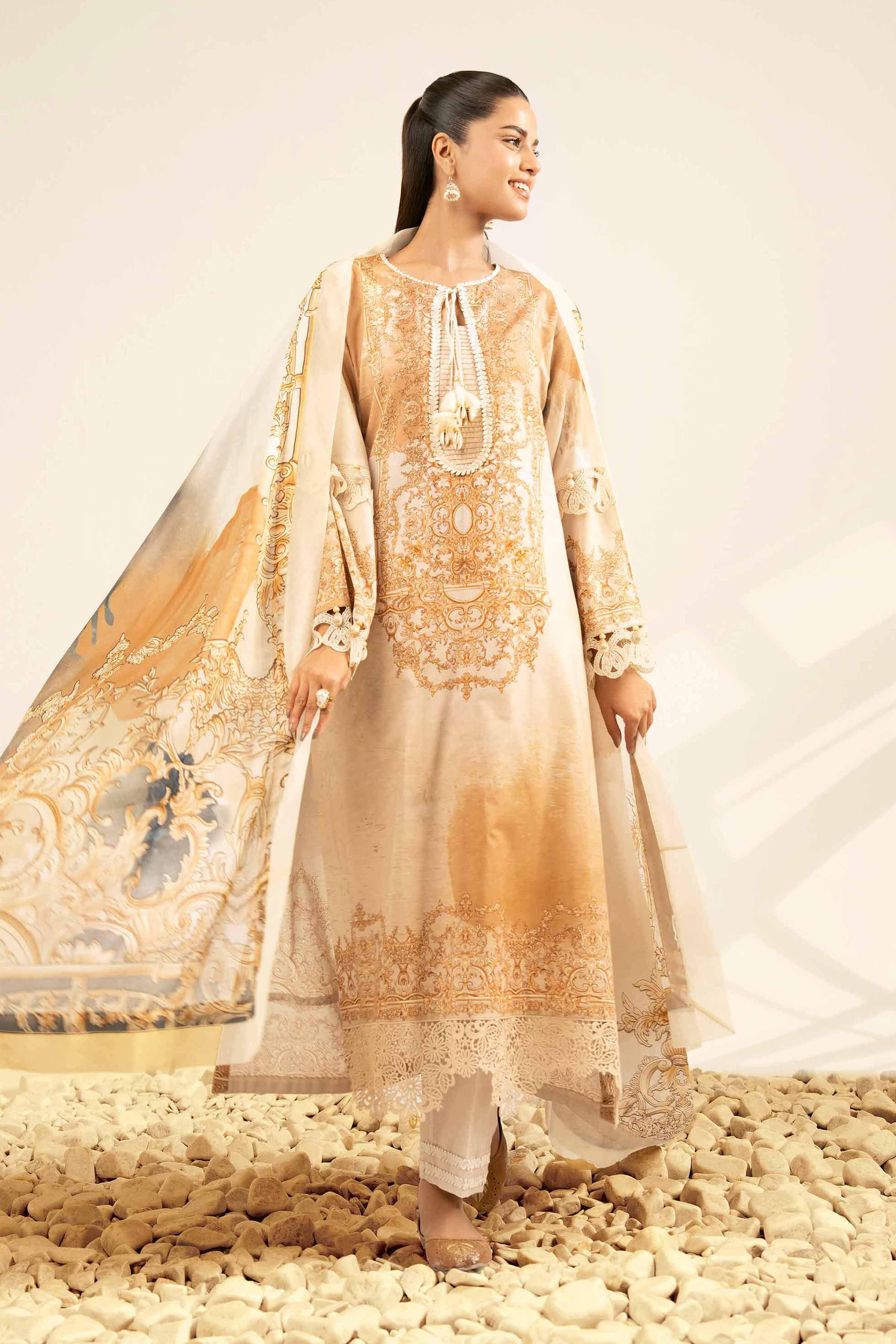 NISHATUAE - Beige Printed Cambric 3-piece Unstitched Suit