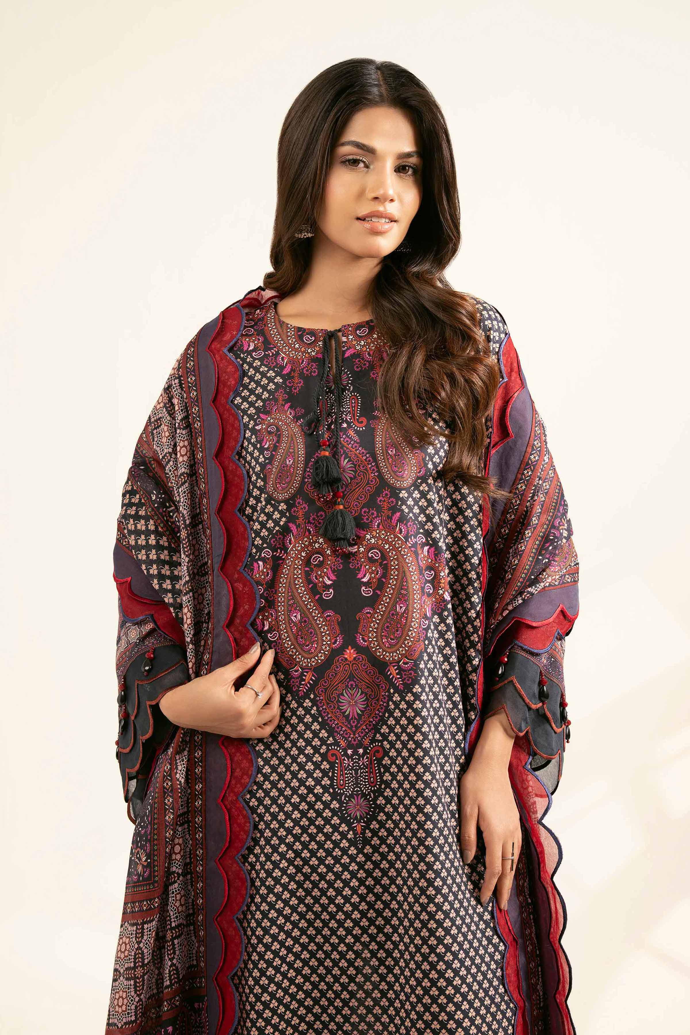 NISHATUAE - Black Printed Cambric 3-piece Unstitched Suit