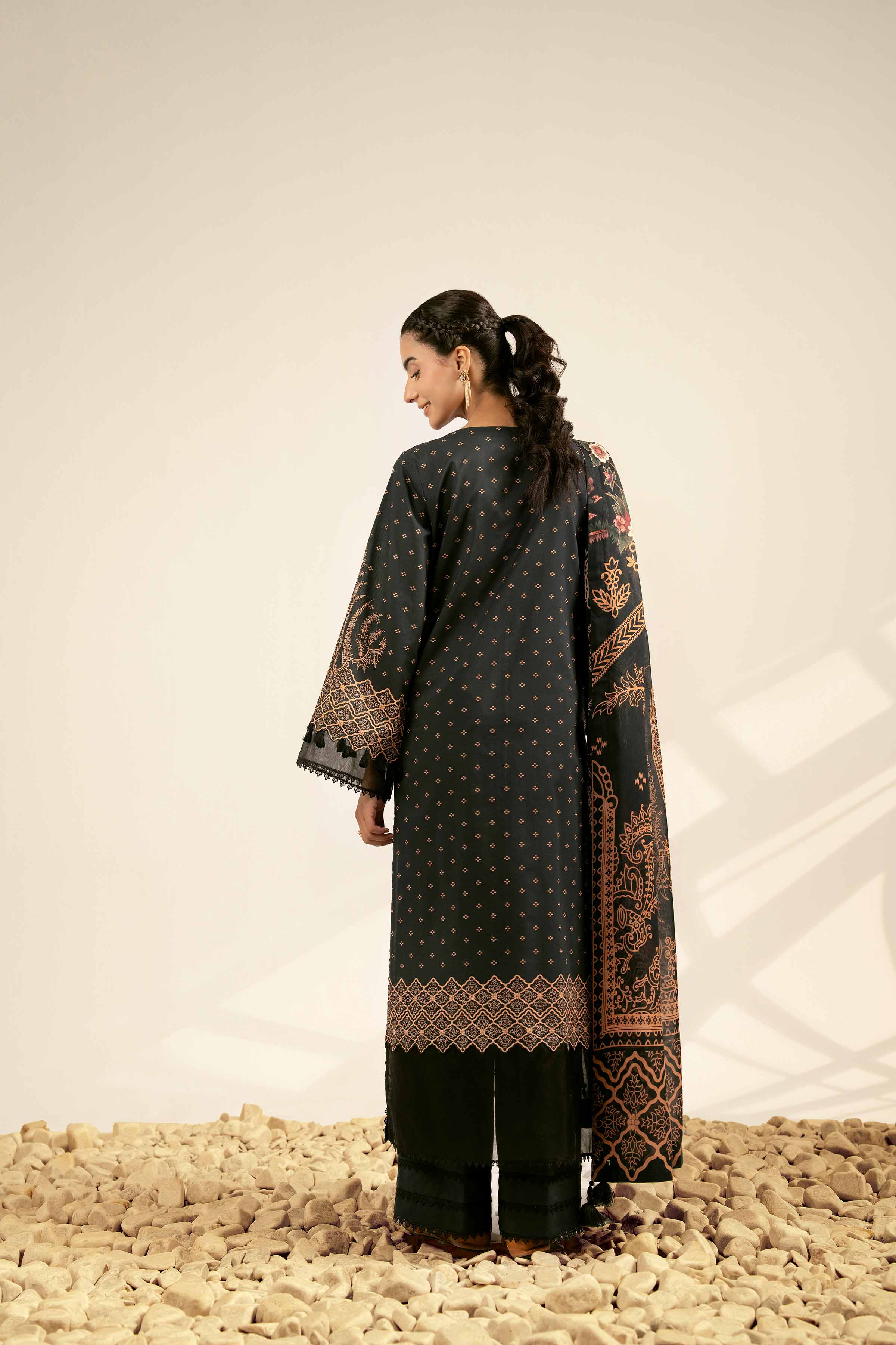 NISHATUAE - Black Printed Cambric 3-piece Unstitched Suit