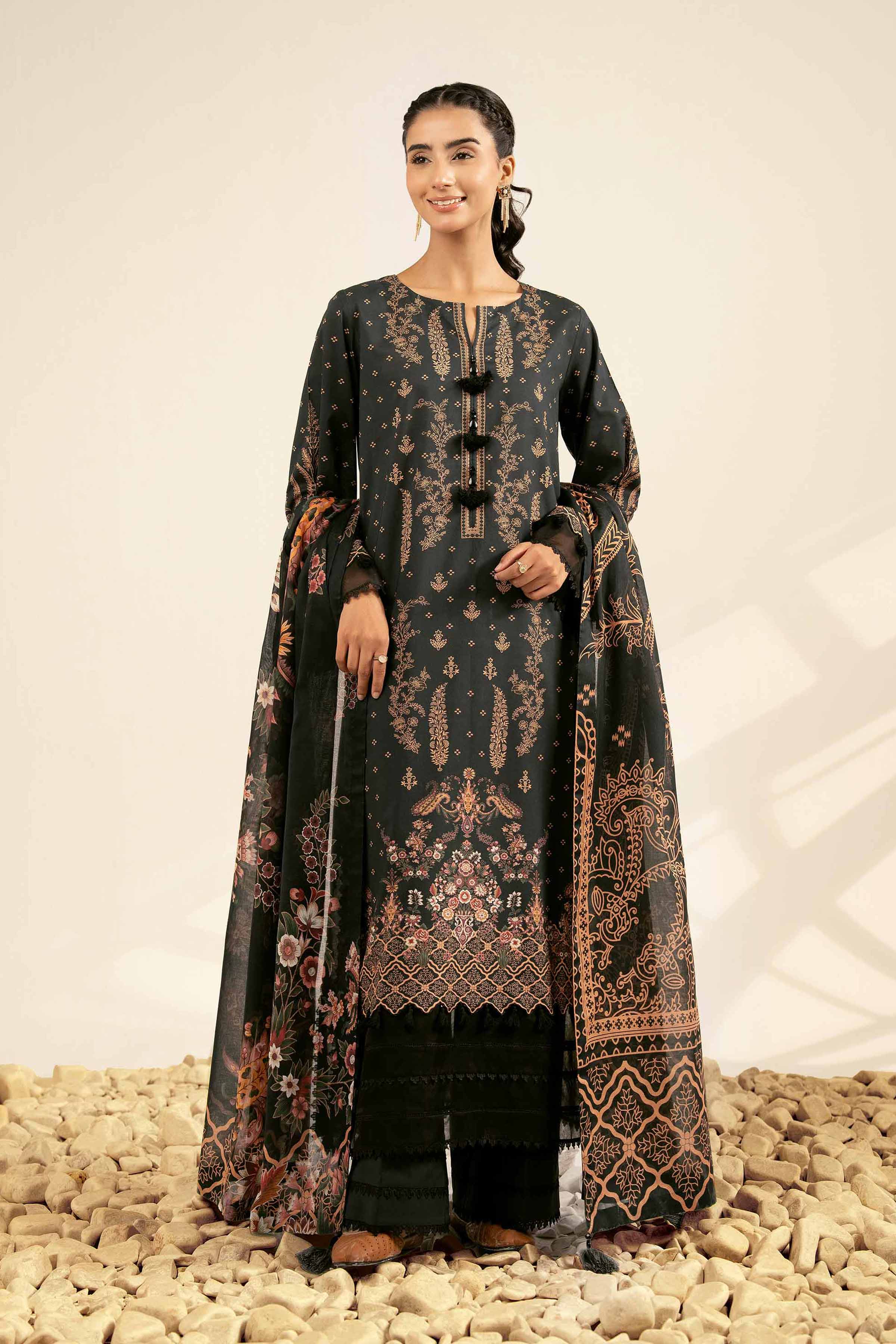 NISHATUAE - Black Printed Cambric 3-piece Unstitched Suit
