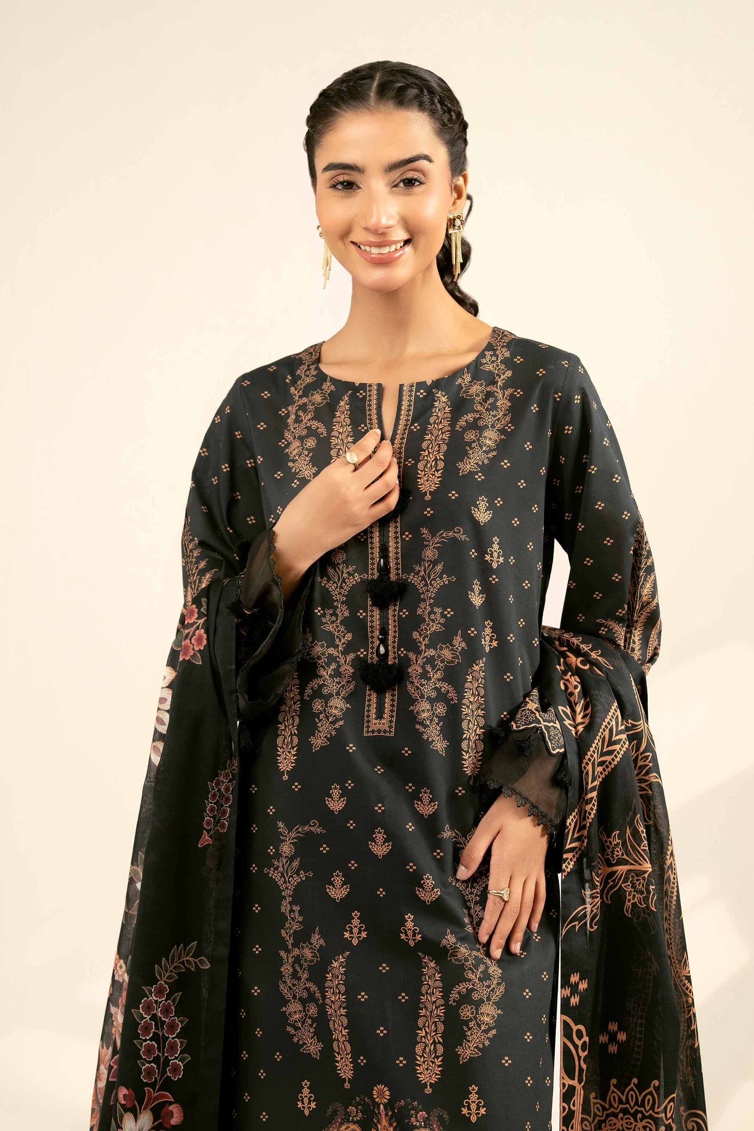 NISHATUAE - Black Printed Cambric 3-piece Unstitched Suit