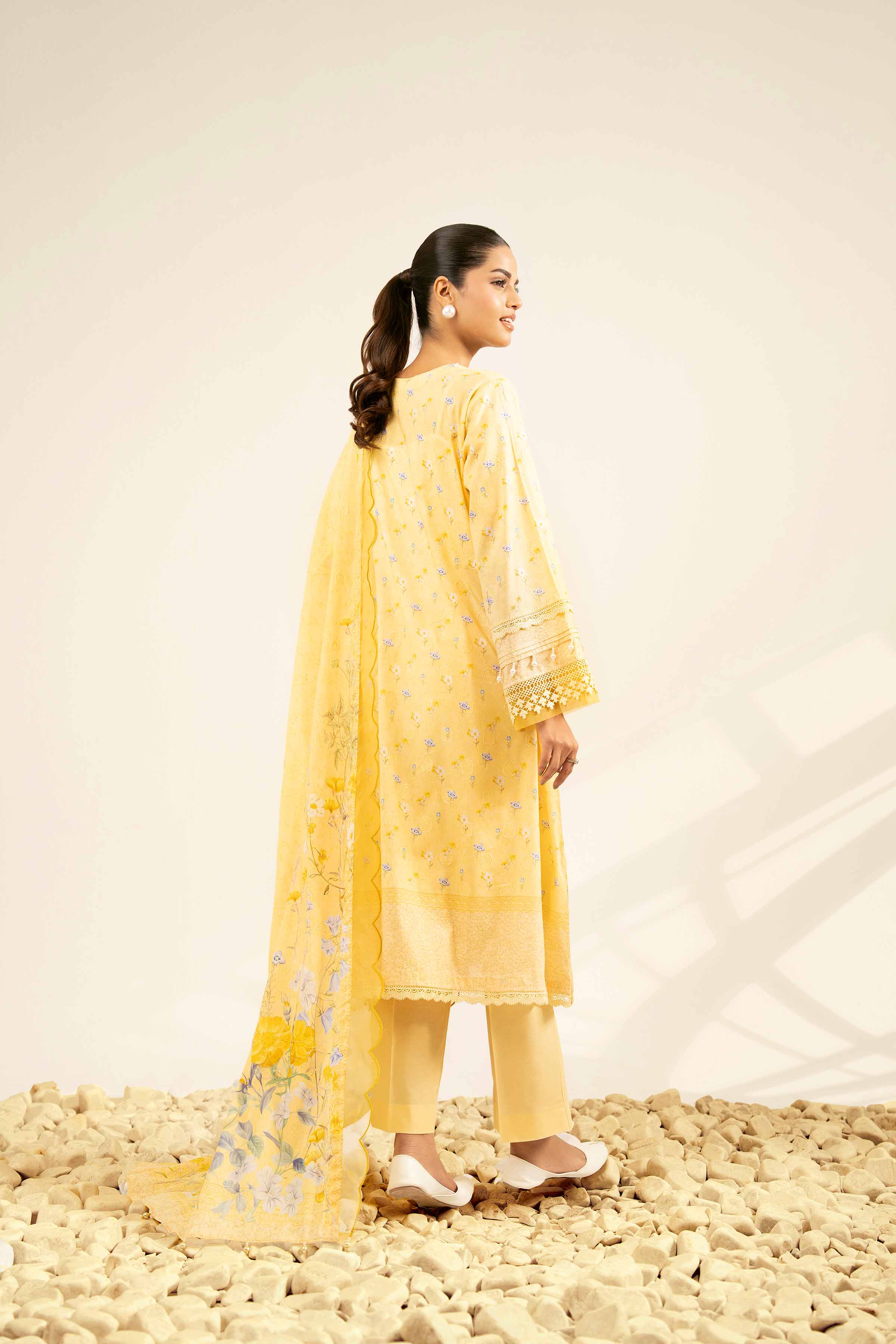 NISHATUAE - Yellow Printed Jacquard 3-piece Unstitched Suit
